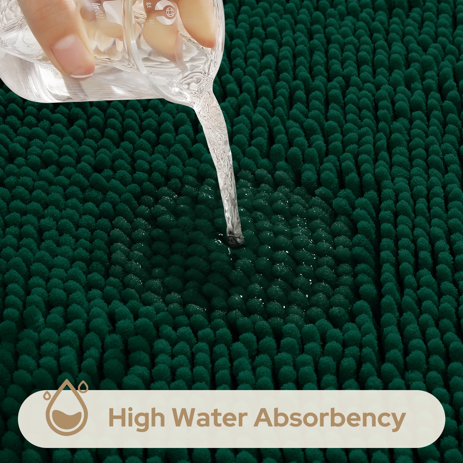 3 Pieces Bathroom Rugs, Ultra Soft Non Slip Absorbent Chenille Toilet Bath Mat Set