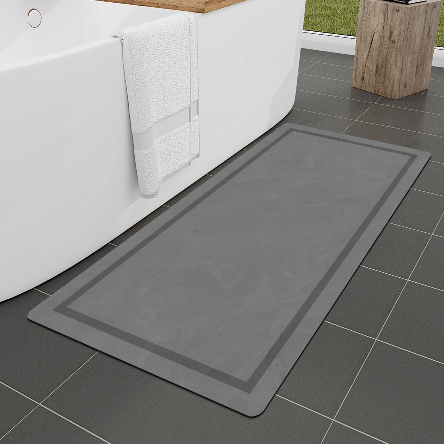 Quick Dry Bath Mat, Ultra Thin Bath Mat Non Slip Absorbent Bath Mats for Bathroom Floor Mat Fit Under Door for Bathroom Mat, (Grey, 24"x16")