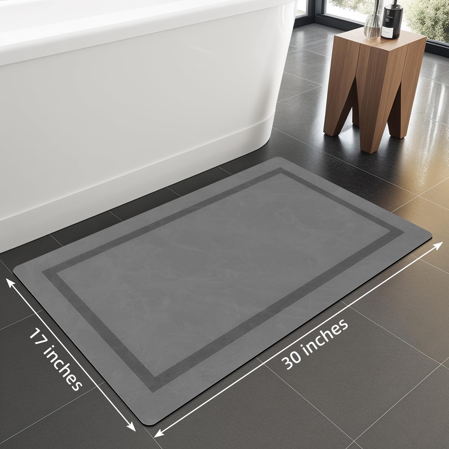 Quick Dry Bath Mat, Ultra Thin Bath Mat Non Slip Absorbent Bath Mats for Bathroom Floor Mat Fit Under Door for Bathroom Mat, (Grey, 24"x16")