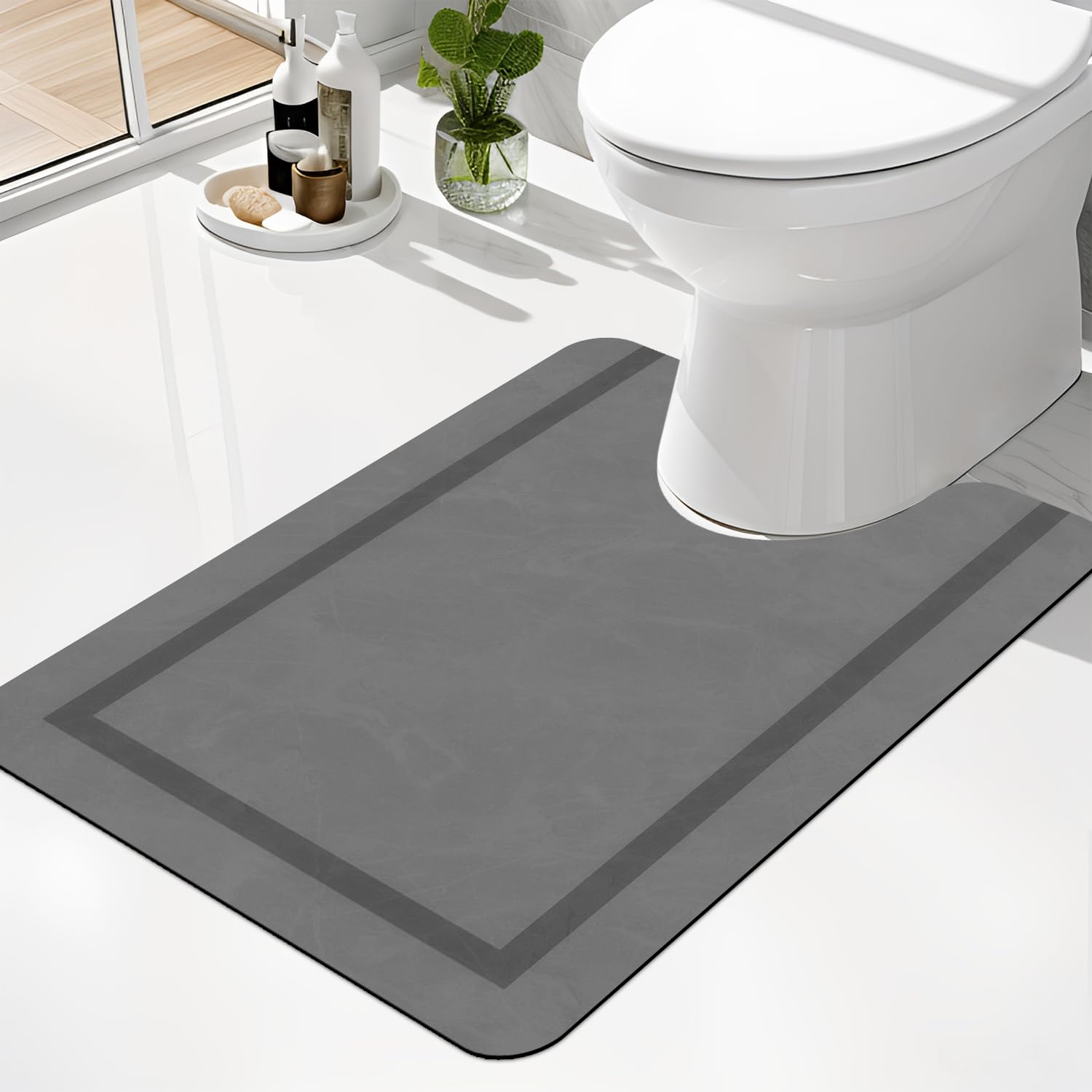 Quick Dry Bath Mat, Ultra Thin Bath Mat Non Slip Absorbent Bath Mats for Bathroom Floor Mat Fit Under Door for Bathroom Mat, (Grey, 24"x16")