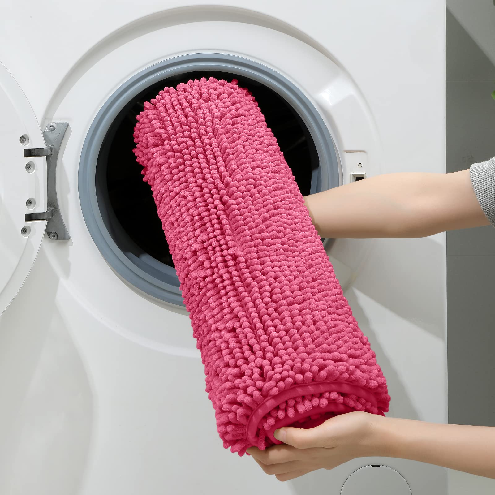 3 Pieces Bathroom Rugs, Ultra Soft Non Slip Absorbent Chenille Toilet Bath Mat Set