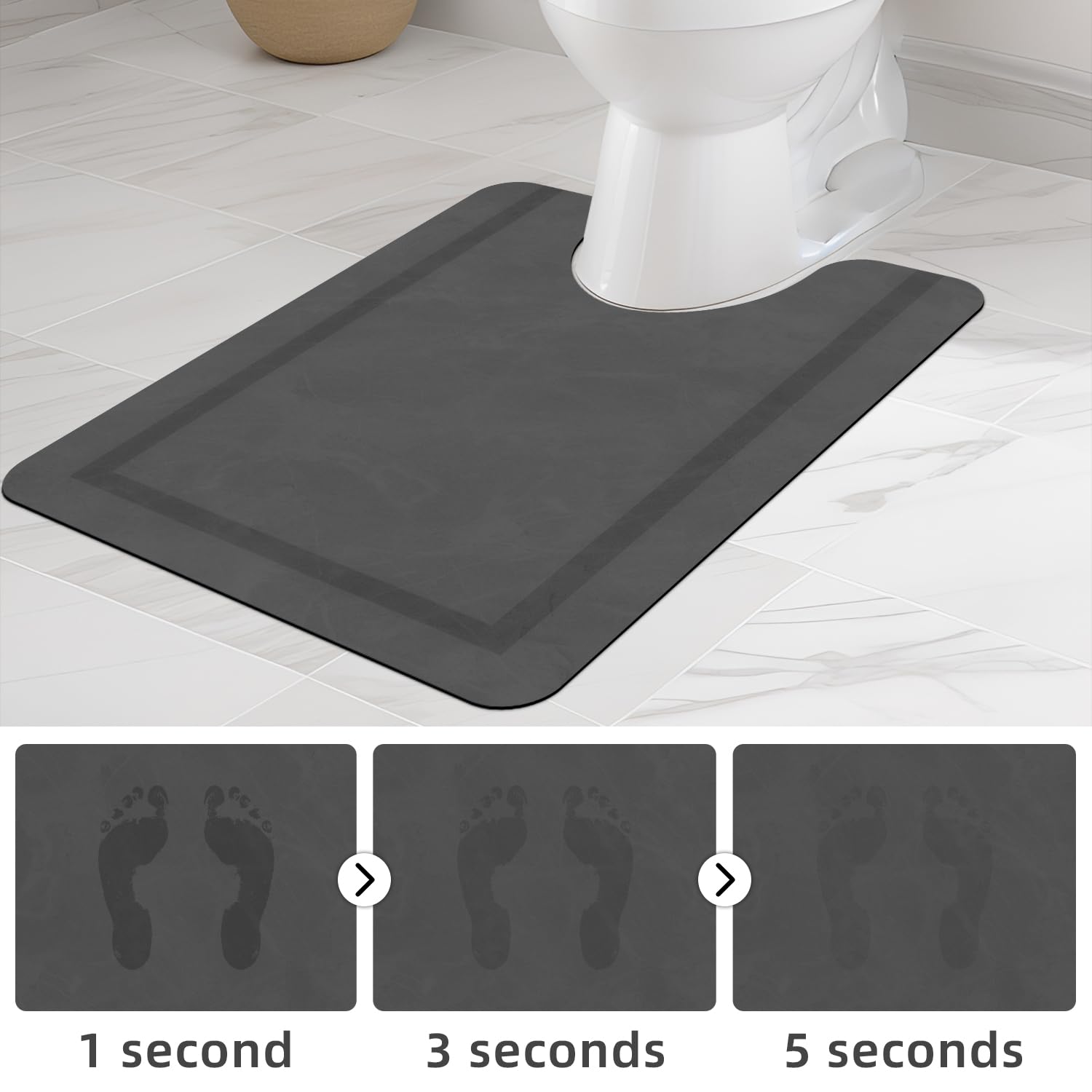 Quick Dry Bath Mat, Ultra Thin Bath Mat Non Slip Absorbent Bath Mats for Bathroom Floor Mat Fit Under Door for Bathroom Mat, (Grey, 24"x16")