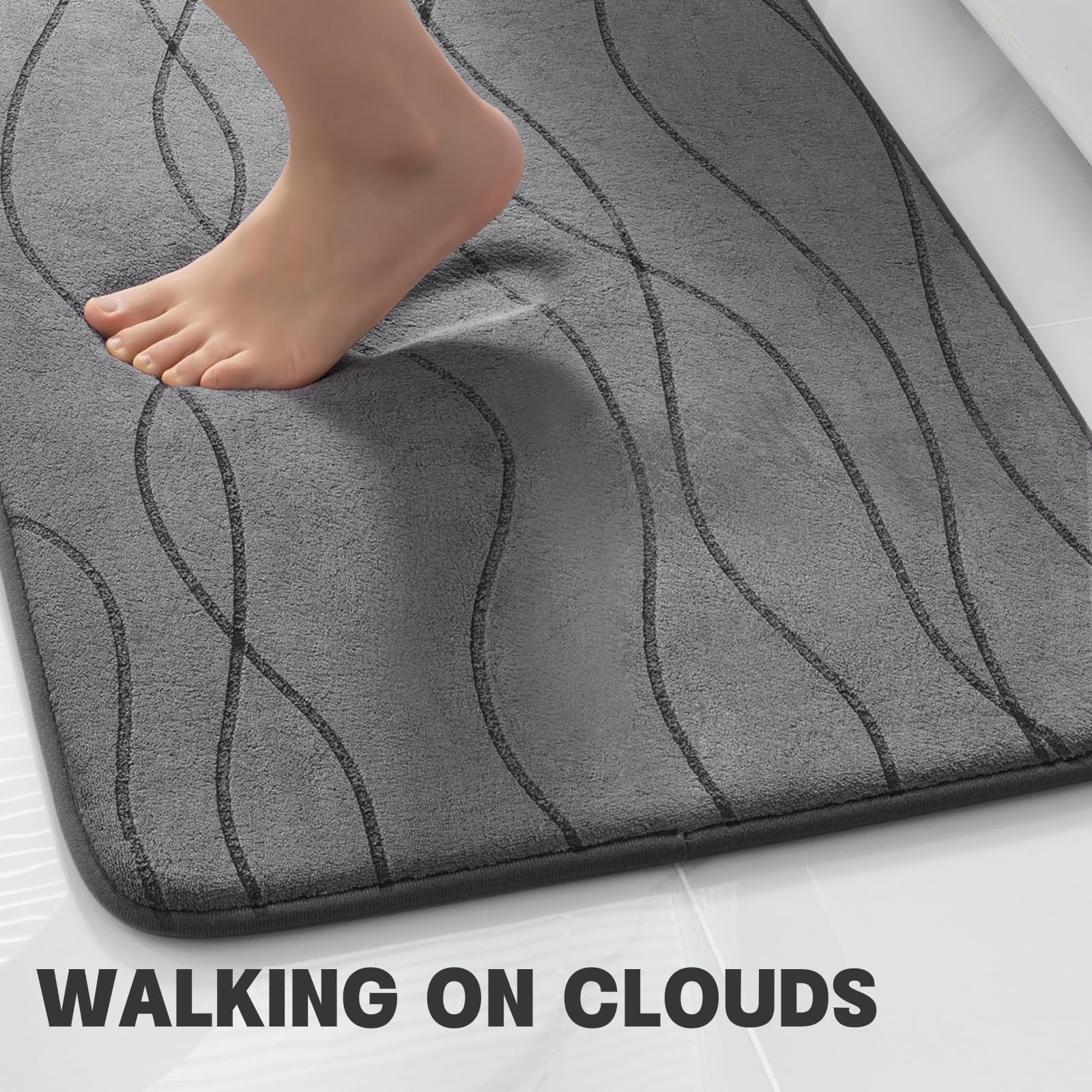 Memory Foam Grey Bathroom Rug, Ultra Absorbent Bath Mat for Bathroom - Non-Slip Machine Washable & Dry Quickly