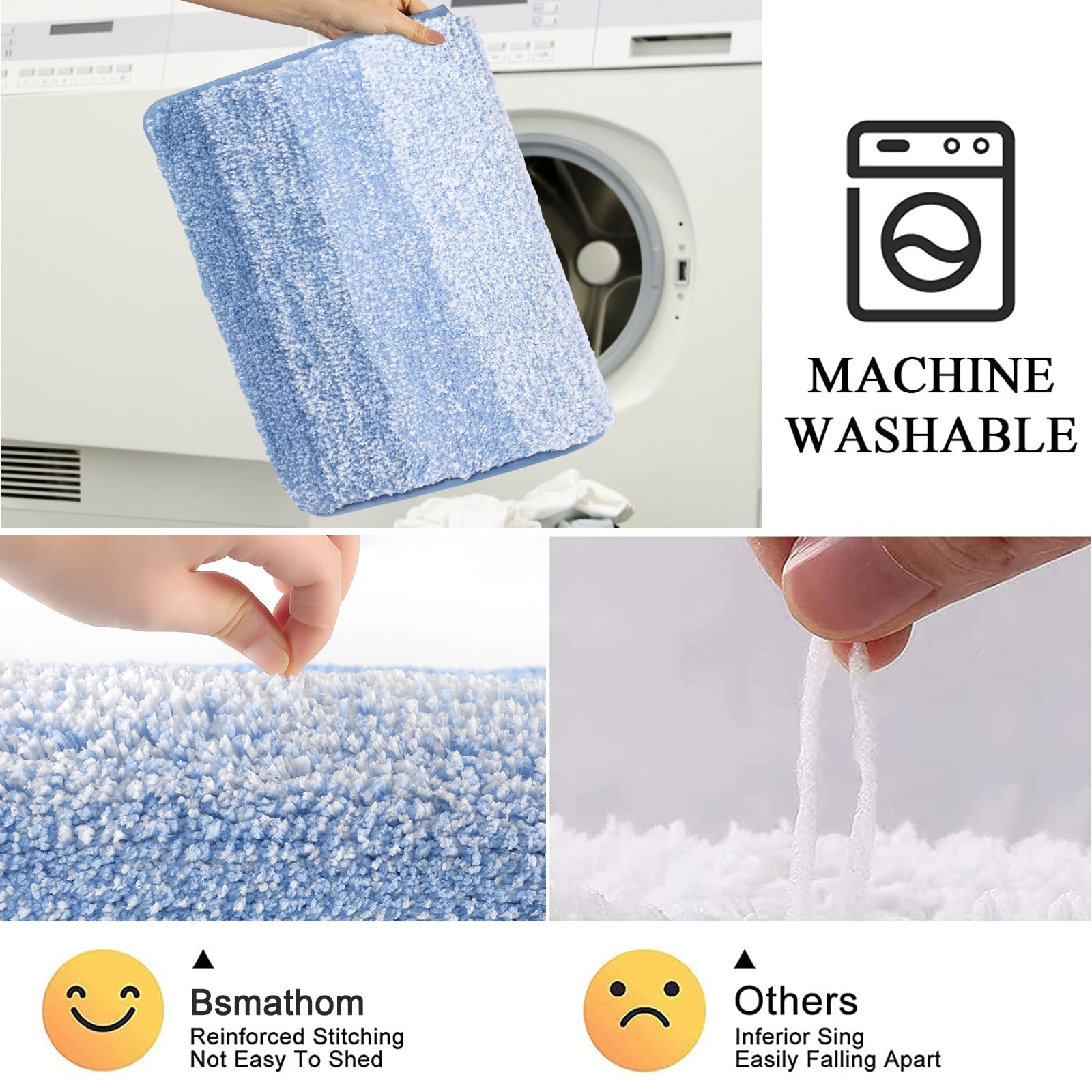 Rugs Sets 4 Piece with Toilet Lid Cover, Non-Slip Absorbentb Rugs and Mats for Bathroom Microfiber Shaggy Machine Washable Bath Rug Set
