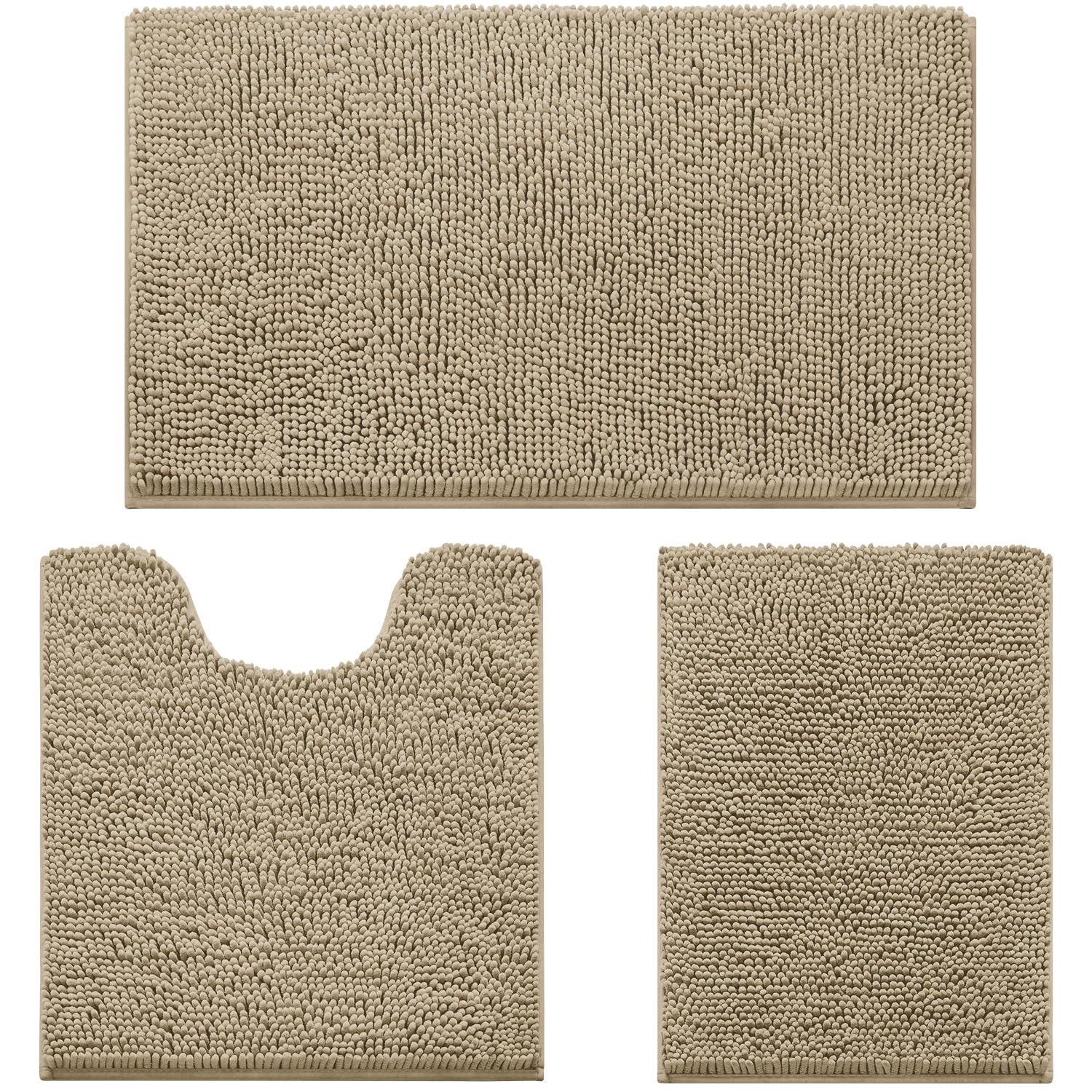 3 Pieces Bathroom Rugs, Ultra Soft Non Slip Absorbent Chenille Toilet Bath Mat Set