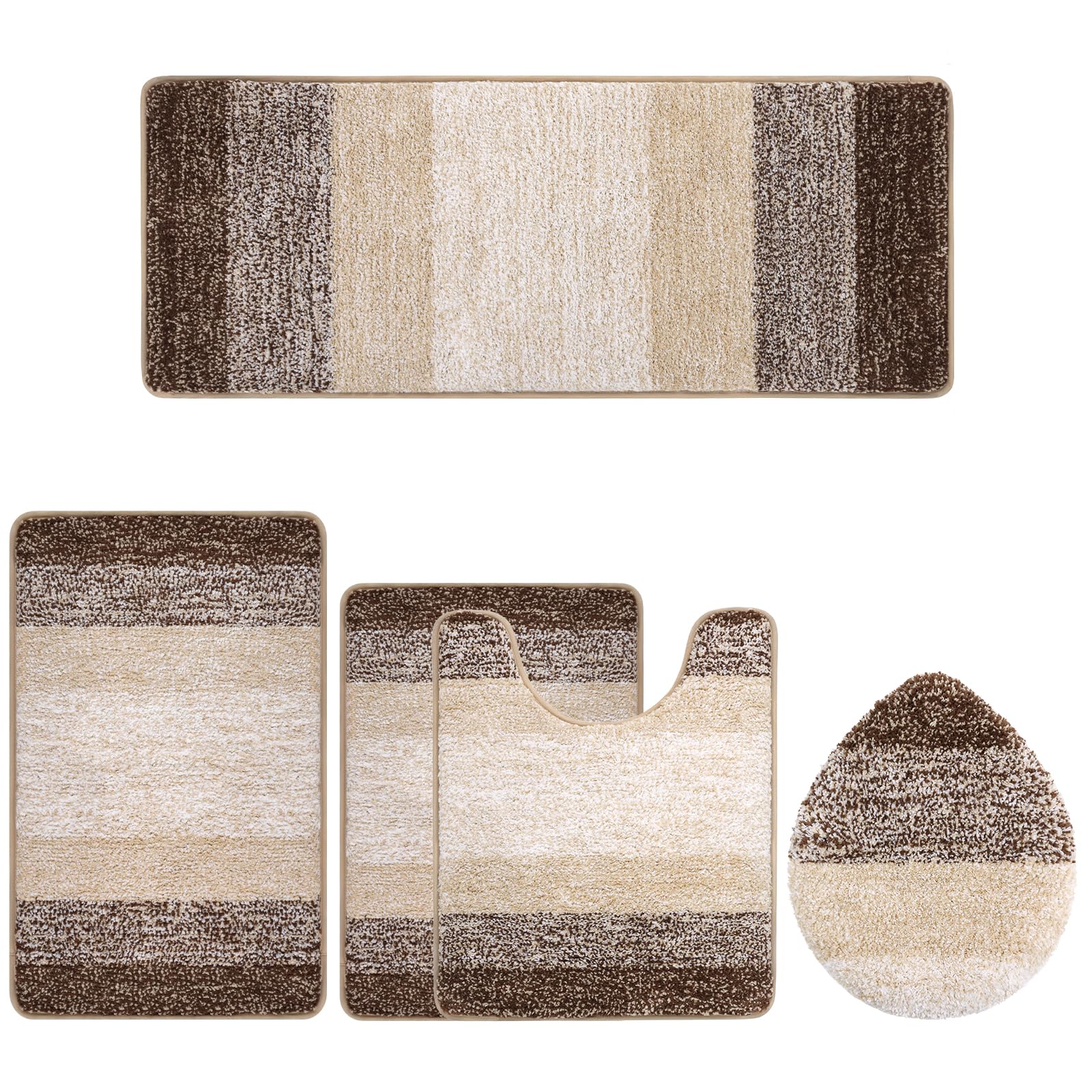 Rugs Sets 4 Piece with Toilet Lid Cover, Non-Slip Absorbentb Rugs and Mats for Bathroom Microfiber Shaggy Machine Washable Bath Rug Set