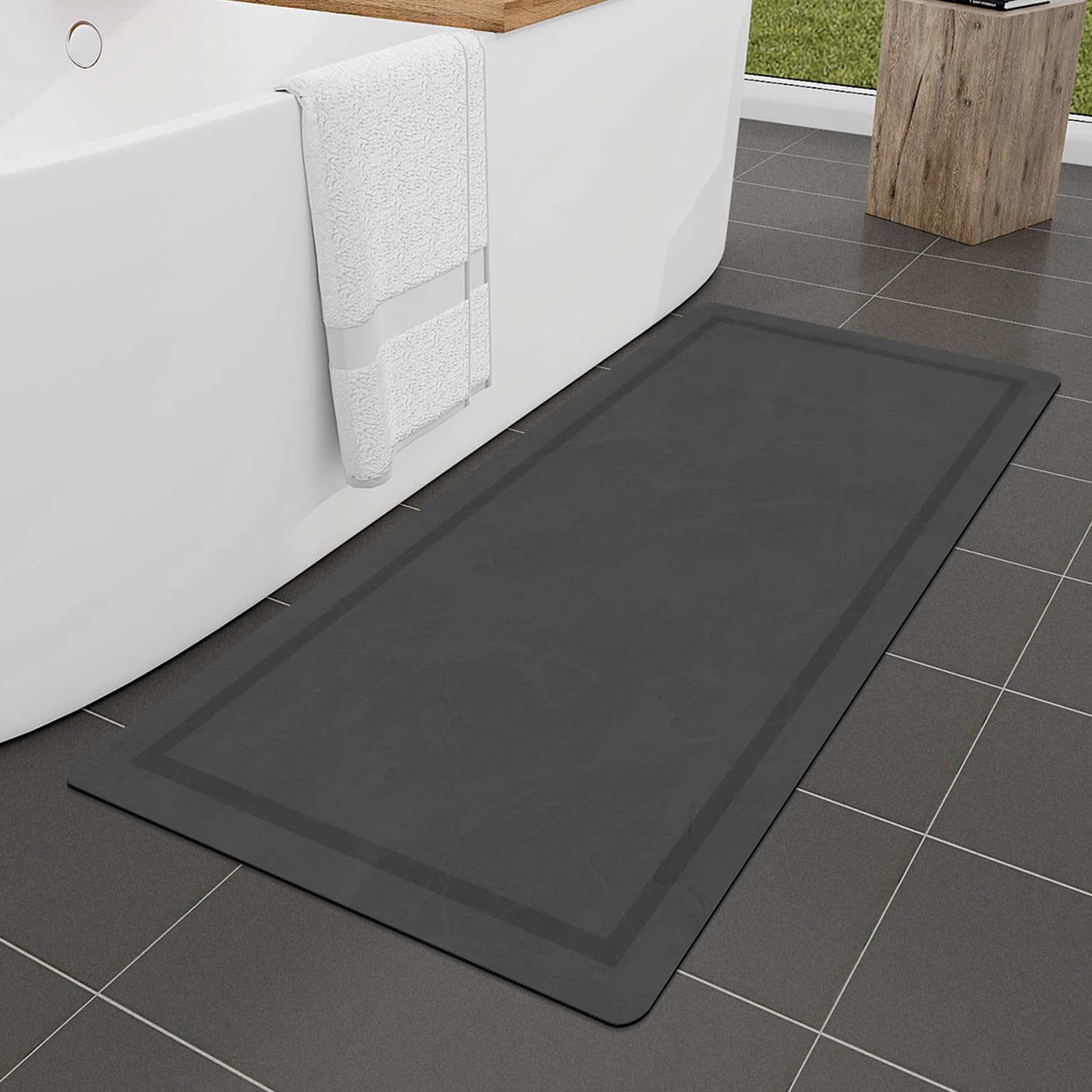 Quick Dry Bath Mat, Ultra Thin Bath Mat Non Slip Absorbent Bath Mats for Bathroom Floor Mat Fit Under Door for Bathroom Mat, (Grey, 24"x16")