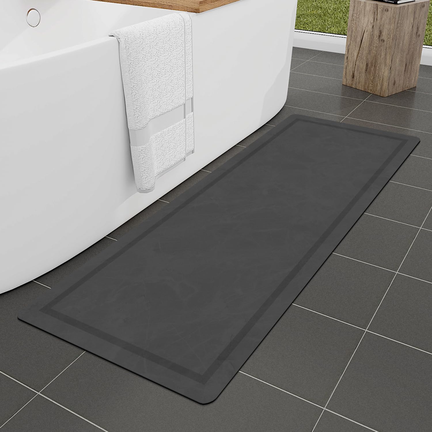 Quick Dry Bath Mat, Ultra Thin Bath Mat Non Slip Absorbent Bath Mats for Bathroom Floor Mat Fit Under Door for Bathroom Mat, (Grey, 24"x16")
