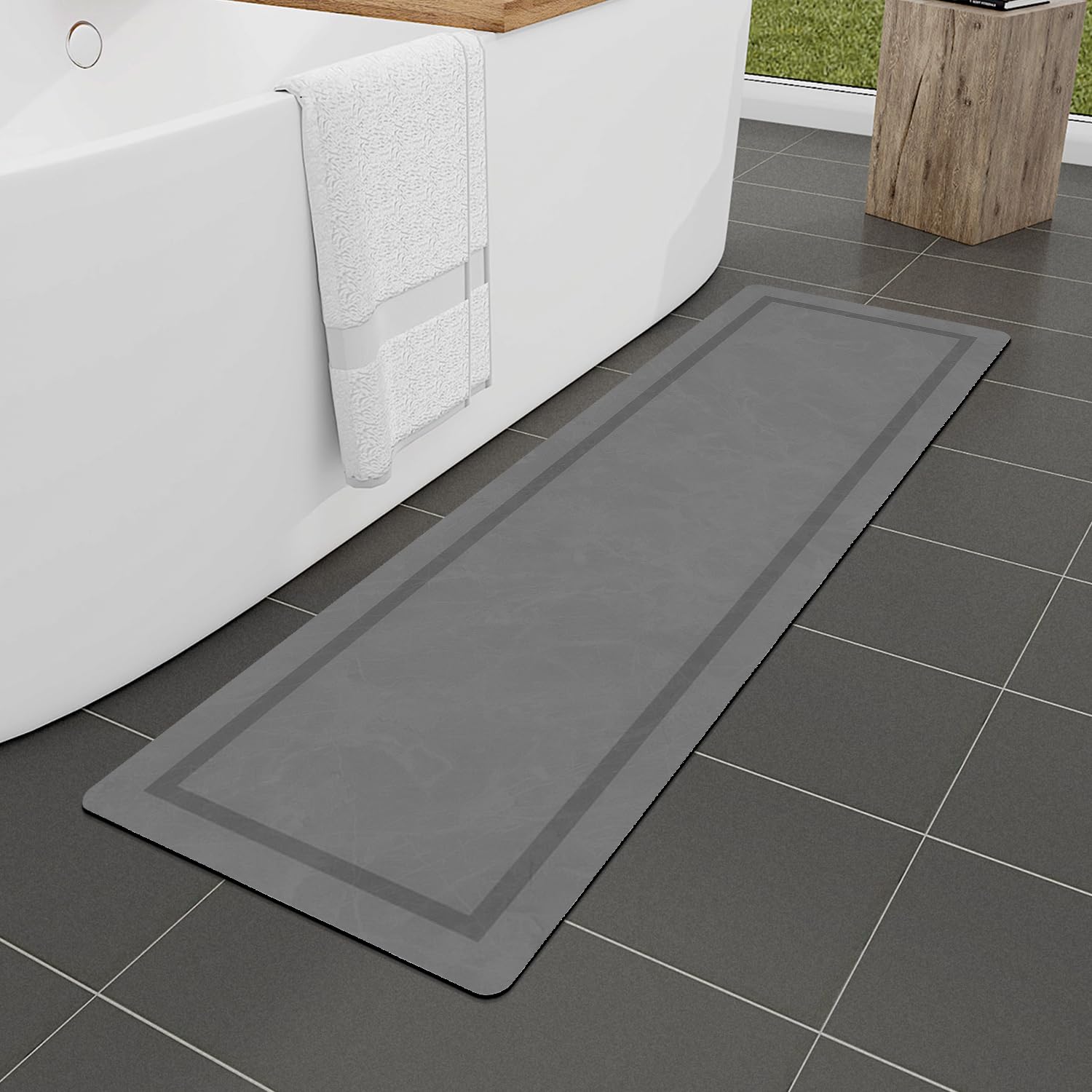 Quick Dry Bath Mat, Ultra Thin Bath Mat Non Slip Absorbent Bath Mats for Bathroom Floor Mat Fit Under Door for Bathroom Mat, (Grey, 24"x16")