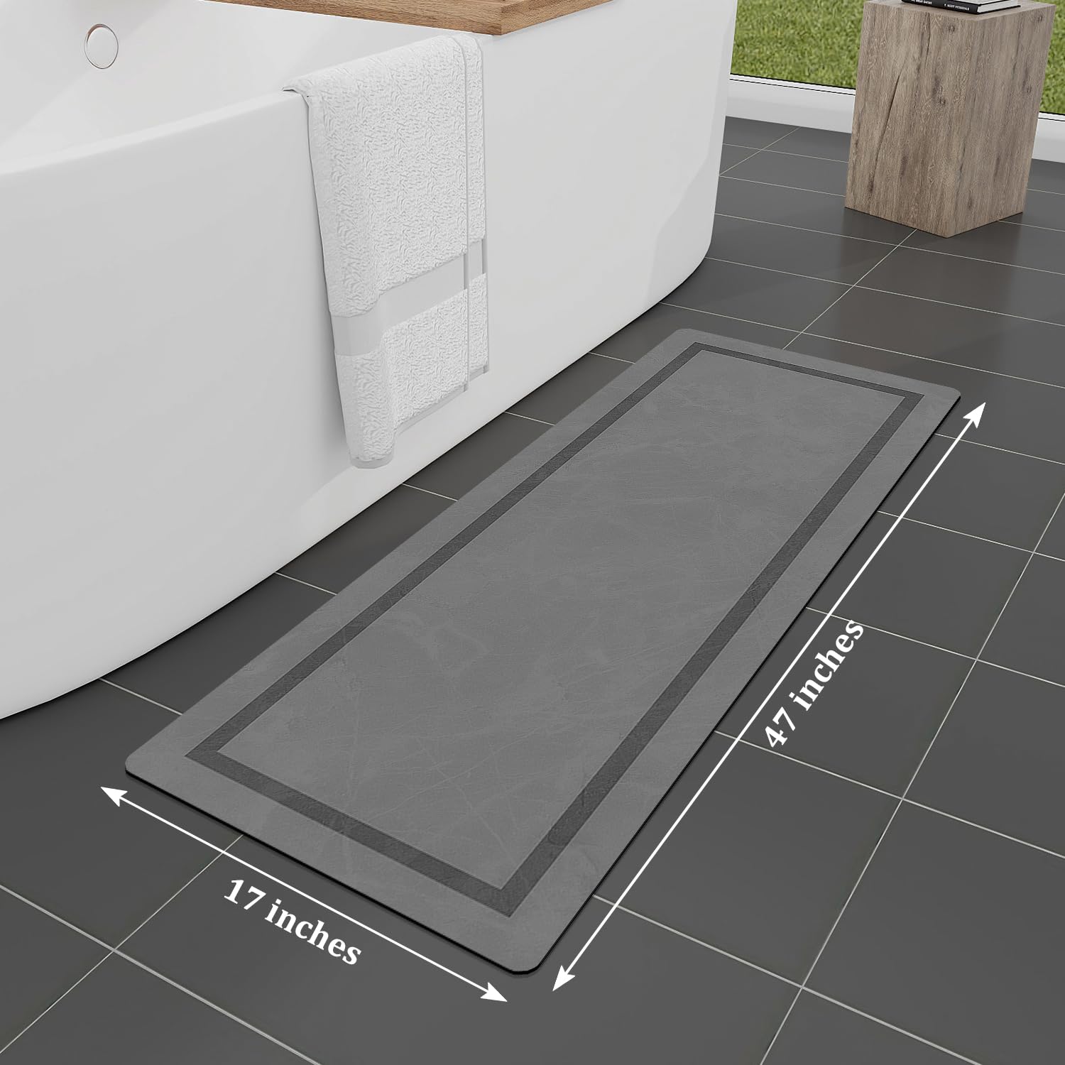 Quick Dry Bath Mat, Ultra Thin Bath Mat Non Slip Absorbent Bath Mats for Bathroom Floor Mat Fit Under Door for Bathroom Mat, (Grey, 24"x16")