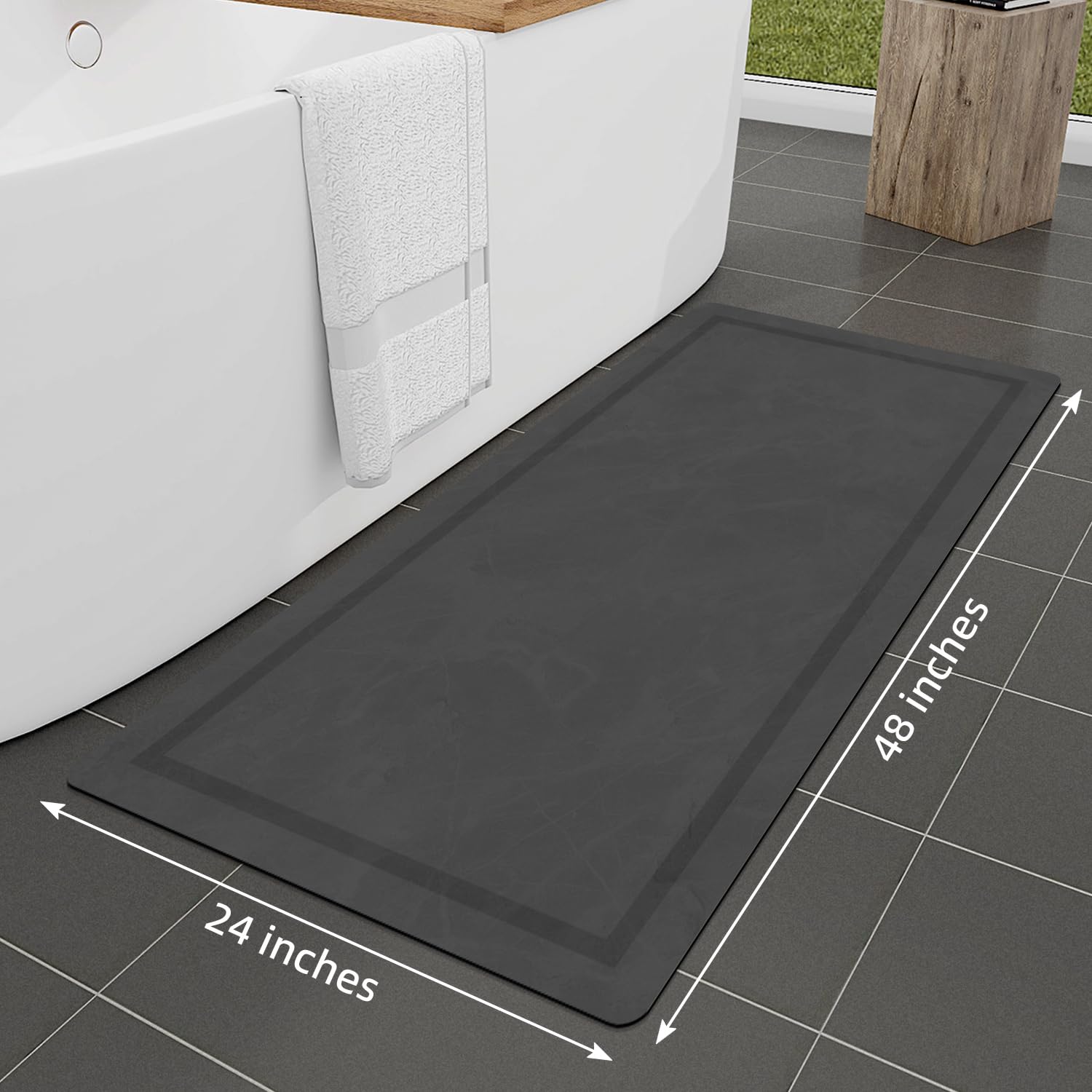 Quick Dry Bath Mat, Ultra Thin Bath Mat Non Slip Absorbent Bath Mats for Bathroom Floor Mat Fit Under Door for Bathroom Mat, (Grey, 24"x16")