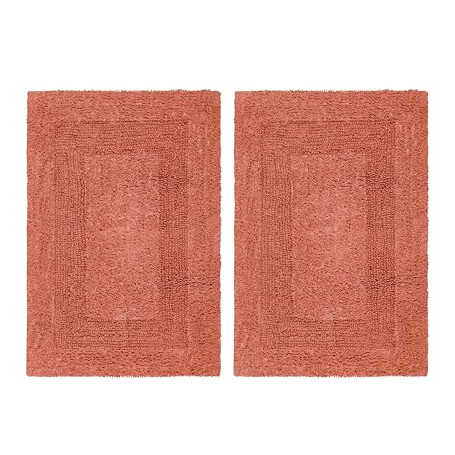 2 Piece Reversible Step Out Bath Mat Rug Set 17x24, 100% Pure Cotton, Super Soft, Plush & Absorbent, Hand Tufted Heavy Weight Construction, Full Reversible, Rug Pad Recommended