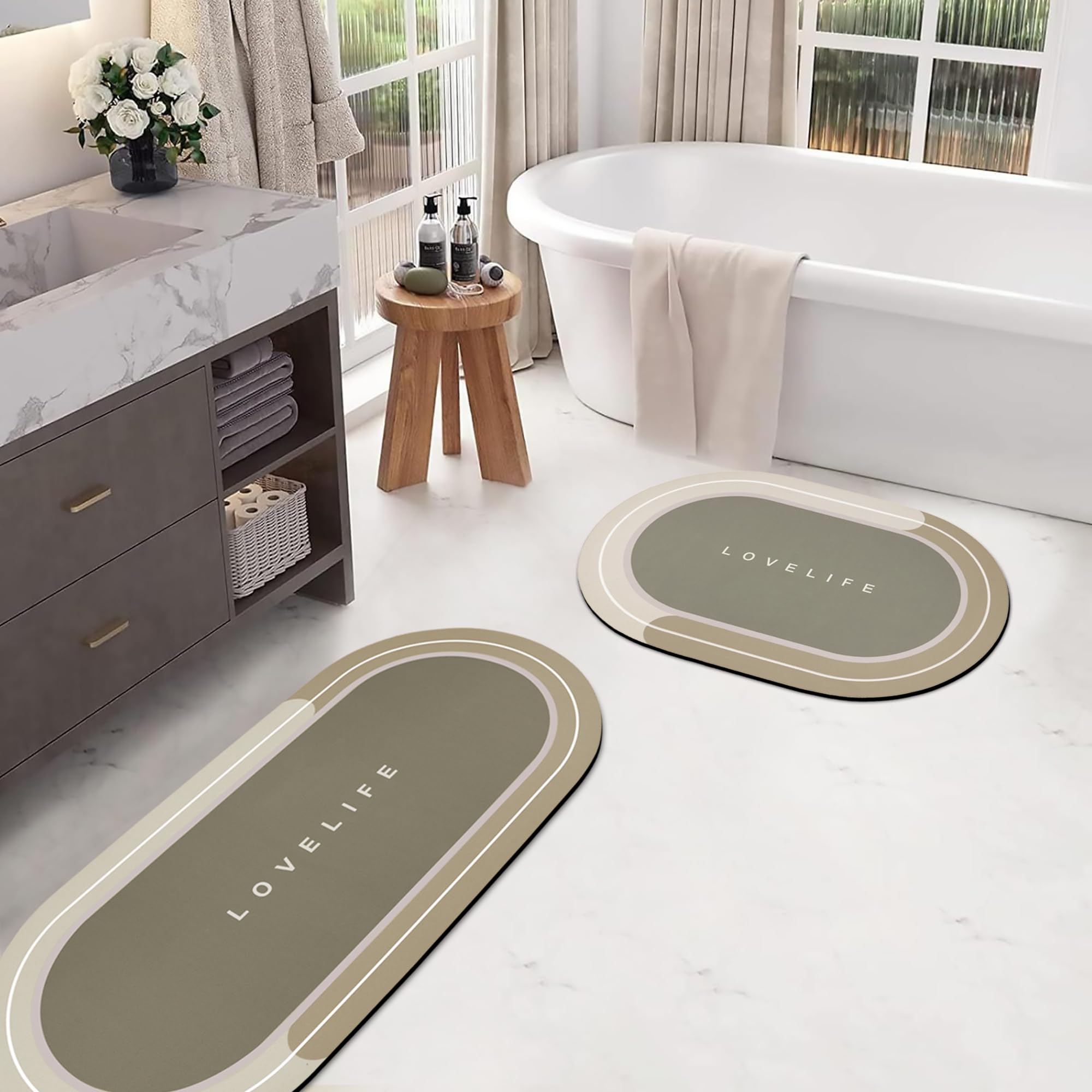 Rubber Bath mats Quick-Drying Non-Slip Bathroom mat Super Absorbent Bath mat Instant Dry Bath mat, Bathroom Rug in Front of The Kitchen Sink, Shower Room, Bathtub, Oval