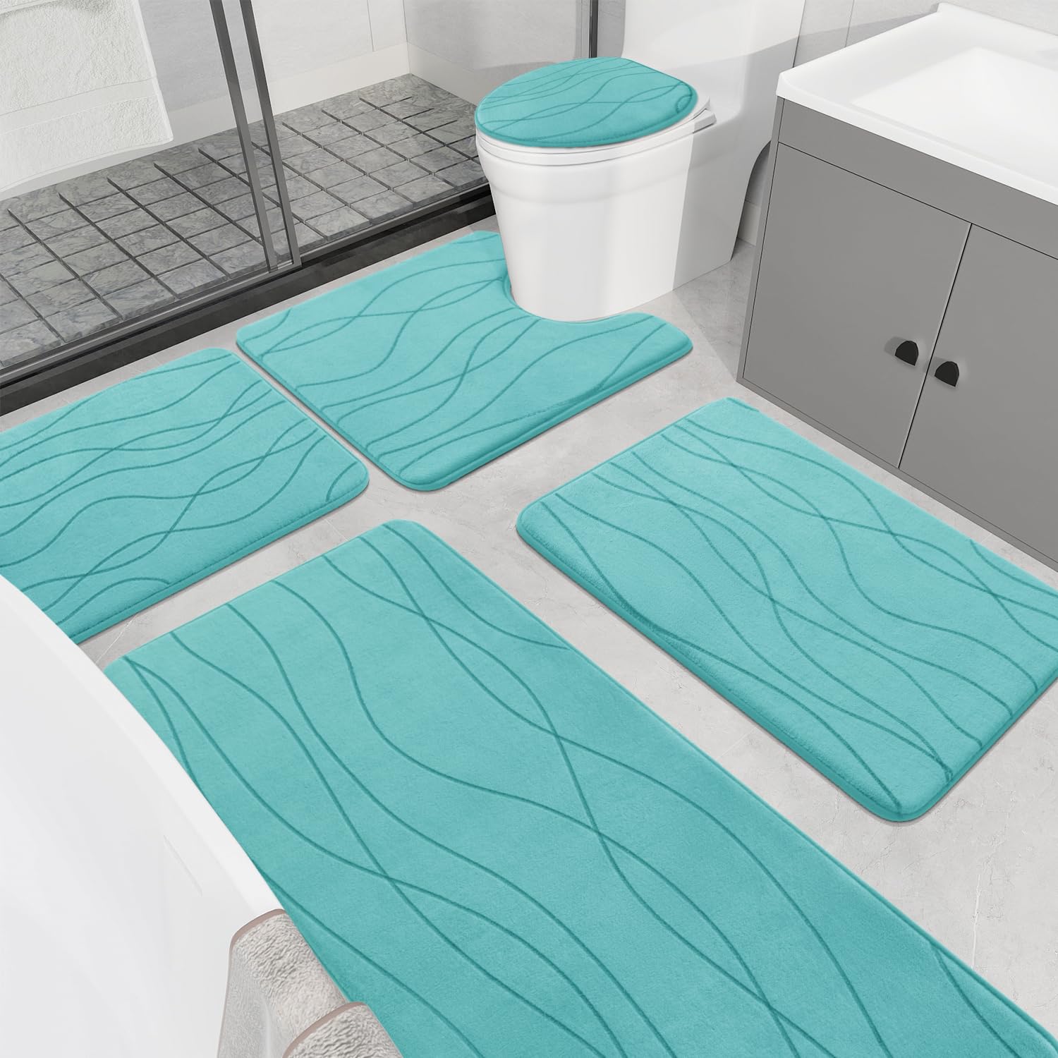 Memory Foam Grey Bathroom Rug, Ultra Absorbent Bath Mat for Bathroom - Non-Slip Machine Washable & Dry Quickly