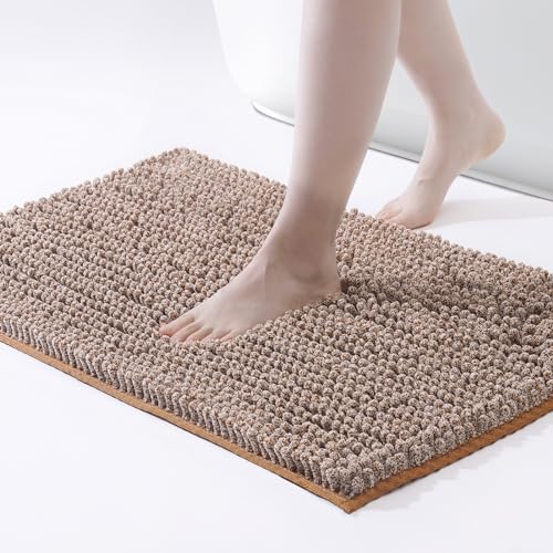 Chenille Bathroom Rugs Mat , Non-Slip Bath Mat for Bathroom Floor & Bathtub, Washable Soft Shower Shag Bath Rugs, Fluffy Thick Water Absorbent Microfiber Shower Mat, Dusty Pink