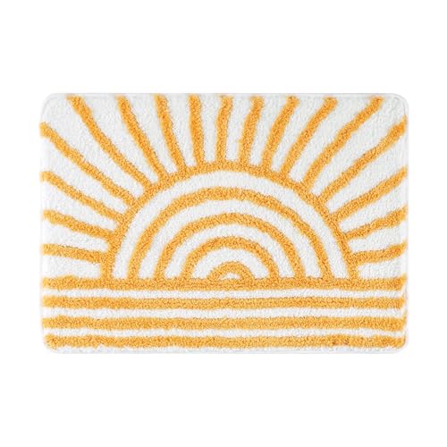 Bathroom Runner Yellow and White Sun Long Bathroom Rugs Non Slip Water Absorbent Microfiber Bath Mat Modern Minimalism Machine Washable Bath Rugs for Bathtub Sink Shower
