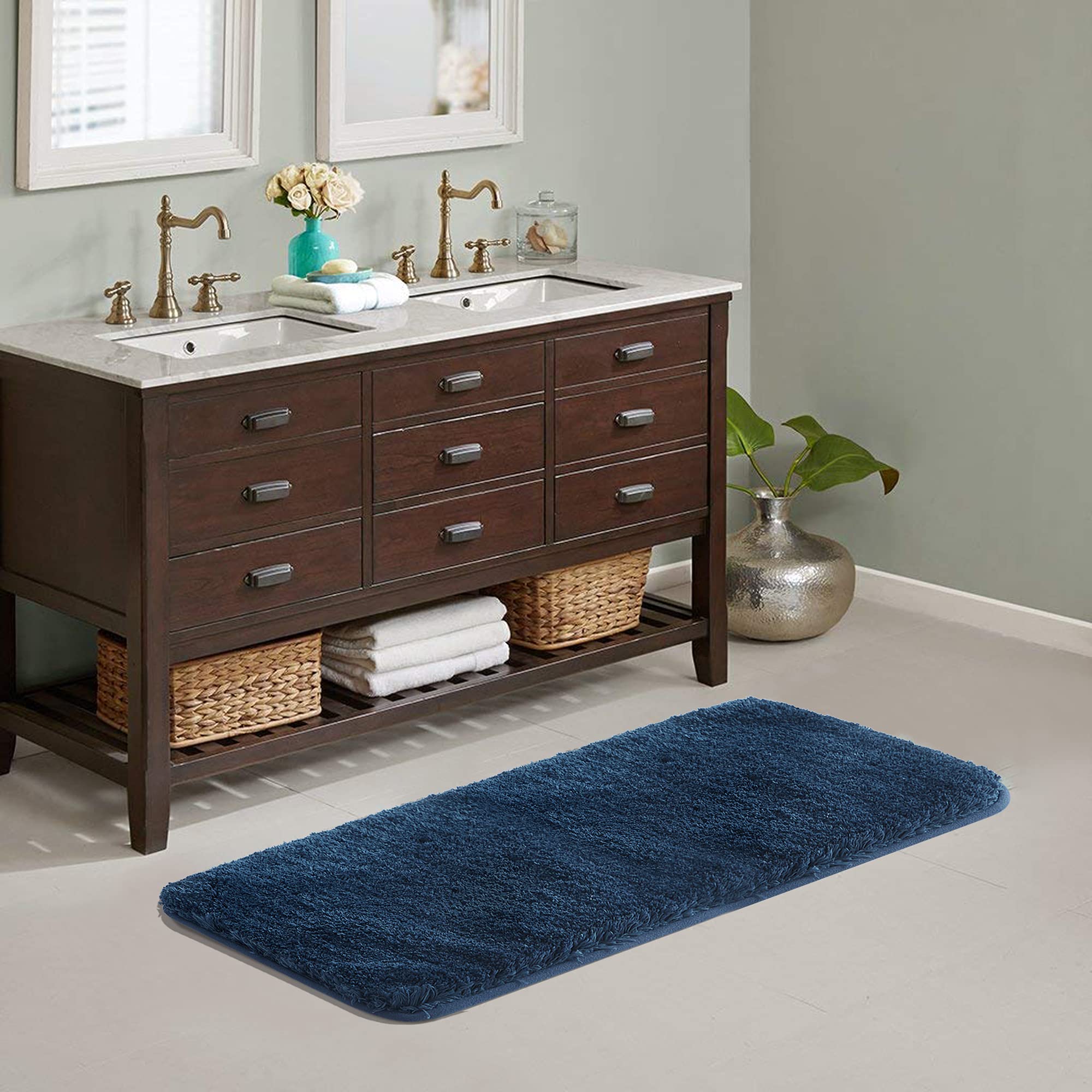 Bathroom Rug Non Slip Bath Mat for Bathroom  Water Absorbent Soft Microfiber Shaggy Bathroom Mat Machine Washable Bath Rug for Bathroom Thick Plush Rugs for Shower
