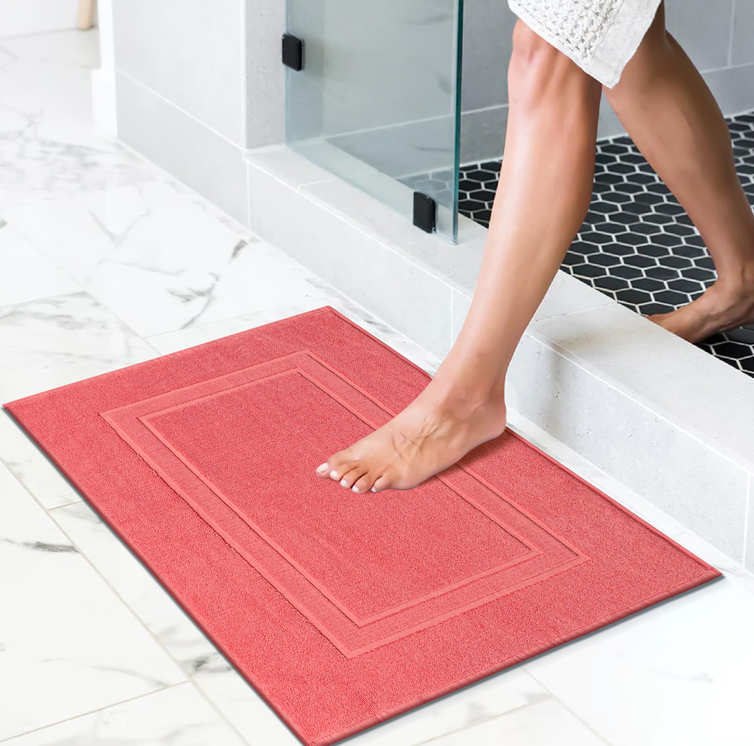 Premium Cotton 20x32 inch 2-Pack Bath Mats - 100% Ringspun Cotton - Luxury Hotel & Spa Quality - 800 GSM - Durable Soft Highly Absorbent - Machine Washable