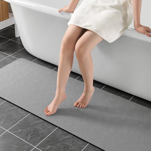 Bathroom Mat Rugs , Long Diatomaceous Earth Bath Mat Large Quick Dry Bath Mat Non Slip Rubber Backed Super Absorbent Shower Mat, Thin Bathroom Runner Rugs Floor Mat Fit Under Door