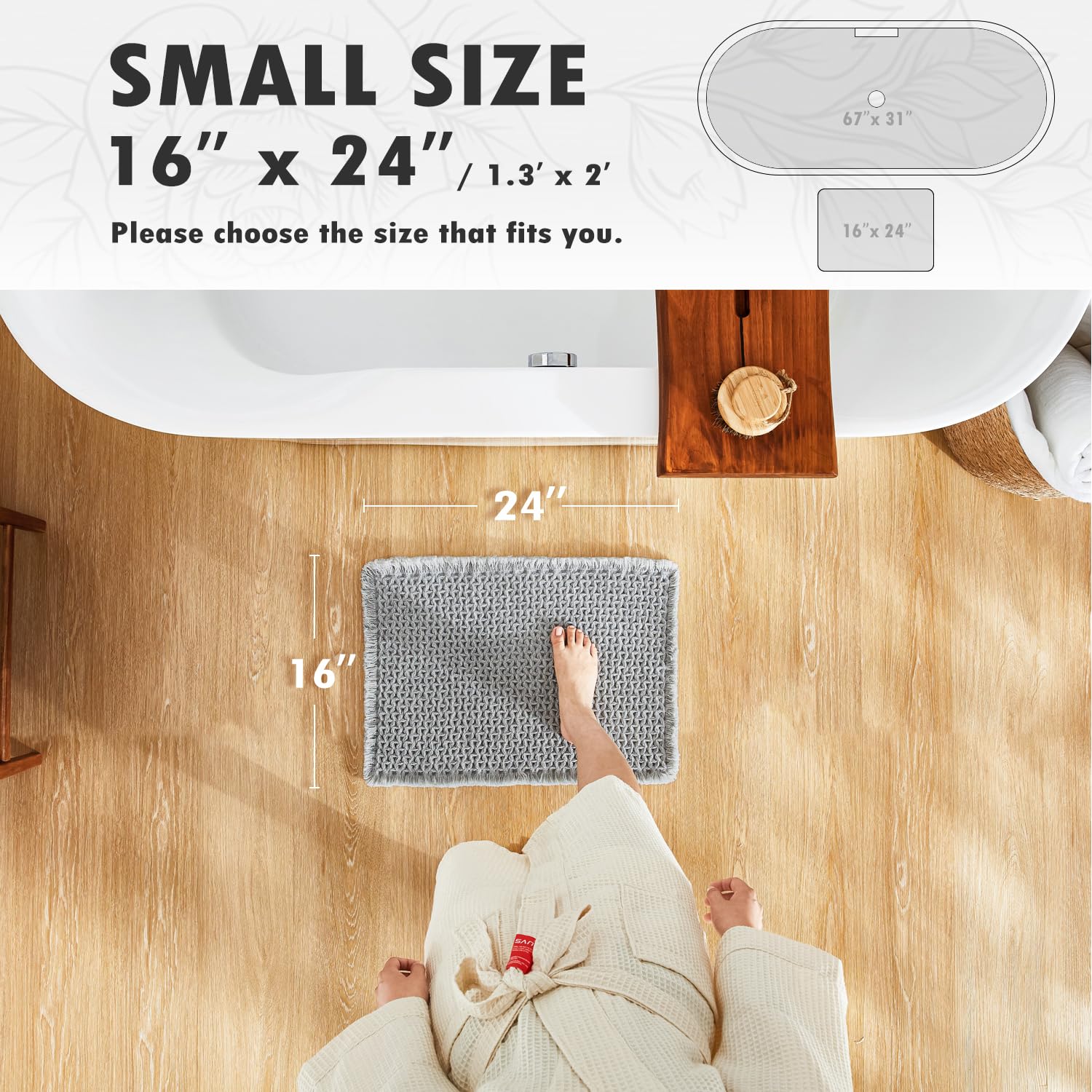 Bathroom Rugs, Super Absorbent Non Slip Bath Mat Quick Dry Bath Rugs Washable Boho Farmhouse Bathroom Rugs for Bathroom with Non Slip Rug Pad