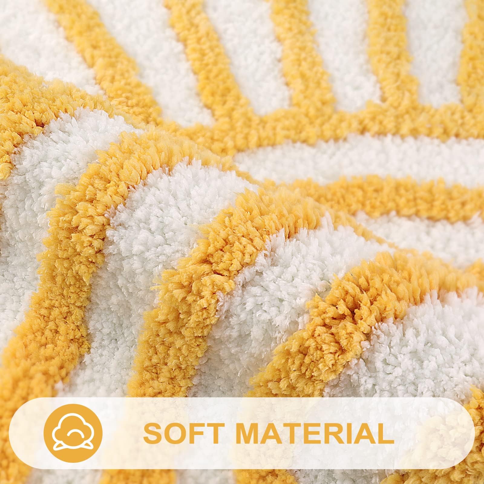 Bathroom Runner Yellow and White Sun Long Bathroom Rugs Non Slip Water Absorbent Microfiber Bath Mat Modern Minimalism Machine Washable Bath Rugs for Bathtub Sink Shower