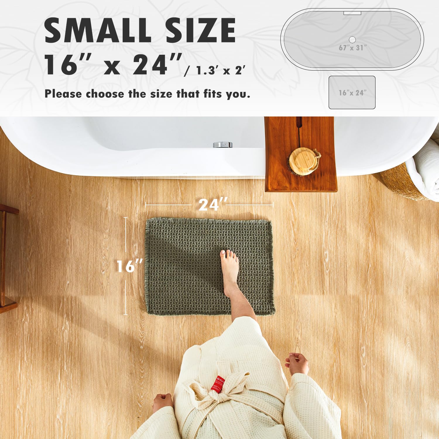 Bathroom Rugs, Super Absorbent Non Slip Bath Mat Quick Dry Bath Rugs Washable Boho Farmhouse Bathroom Rugs for Bathroom with Non Slip Rug Pad