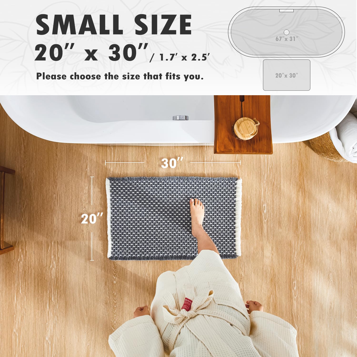 Bathroom Rugs, Super Absorbent Non Slip Bath Mat Quick Dry Bath Rugs Washable Boho Farmhouse Bathroom Rugs for Bathroom with Non Slip Rug Pad
