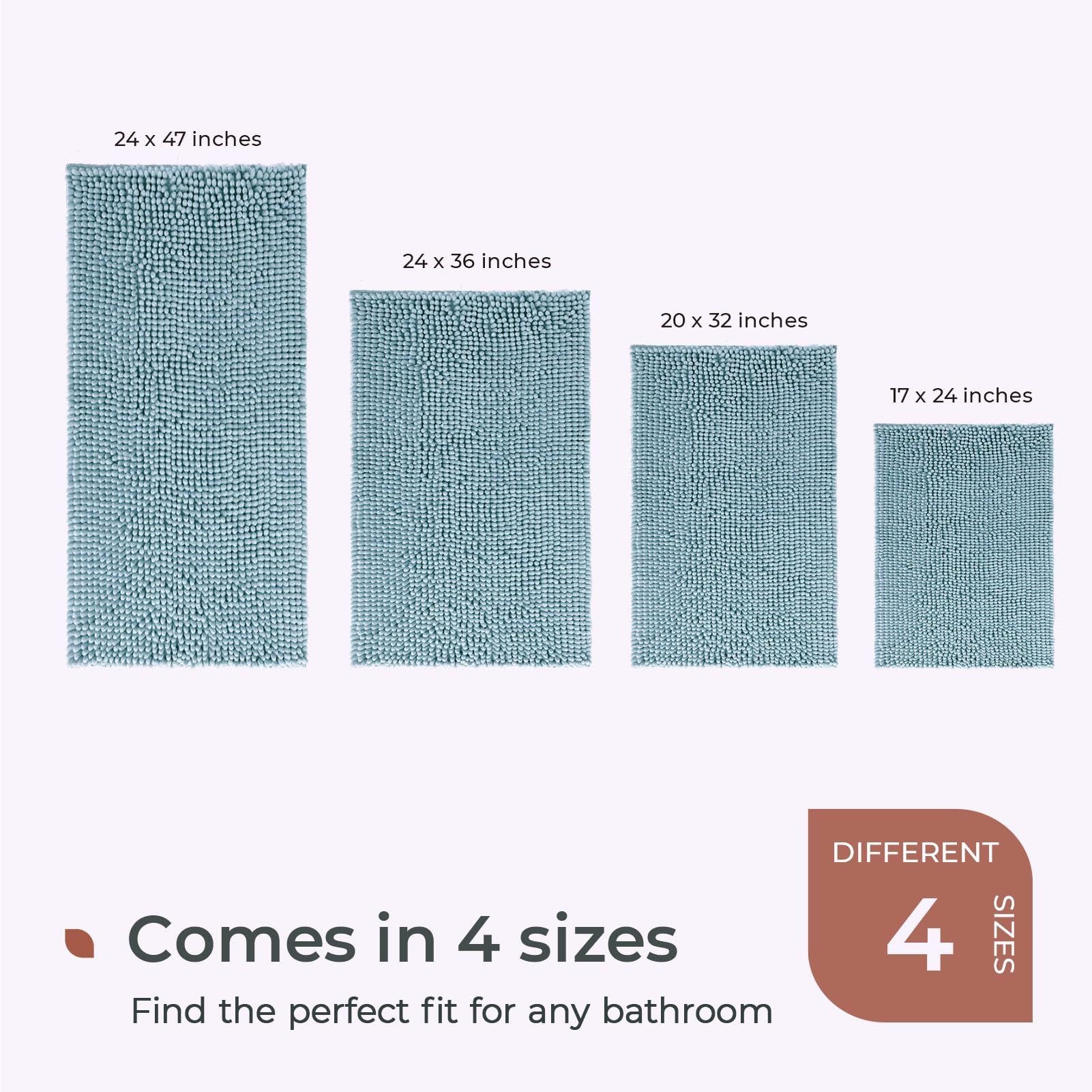 Chenille Bathroom Rugs Mat , Non-Slip Bath Mat for Bathroom Floor & Bathtub, Washable Soft Shower Shag Bath Rugs, Fluffy Thick Water Absorbent Microfiber Shower Mat, Dusty Pink