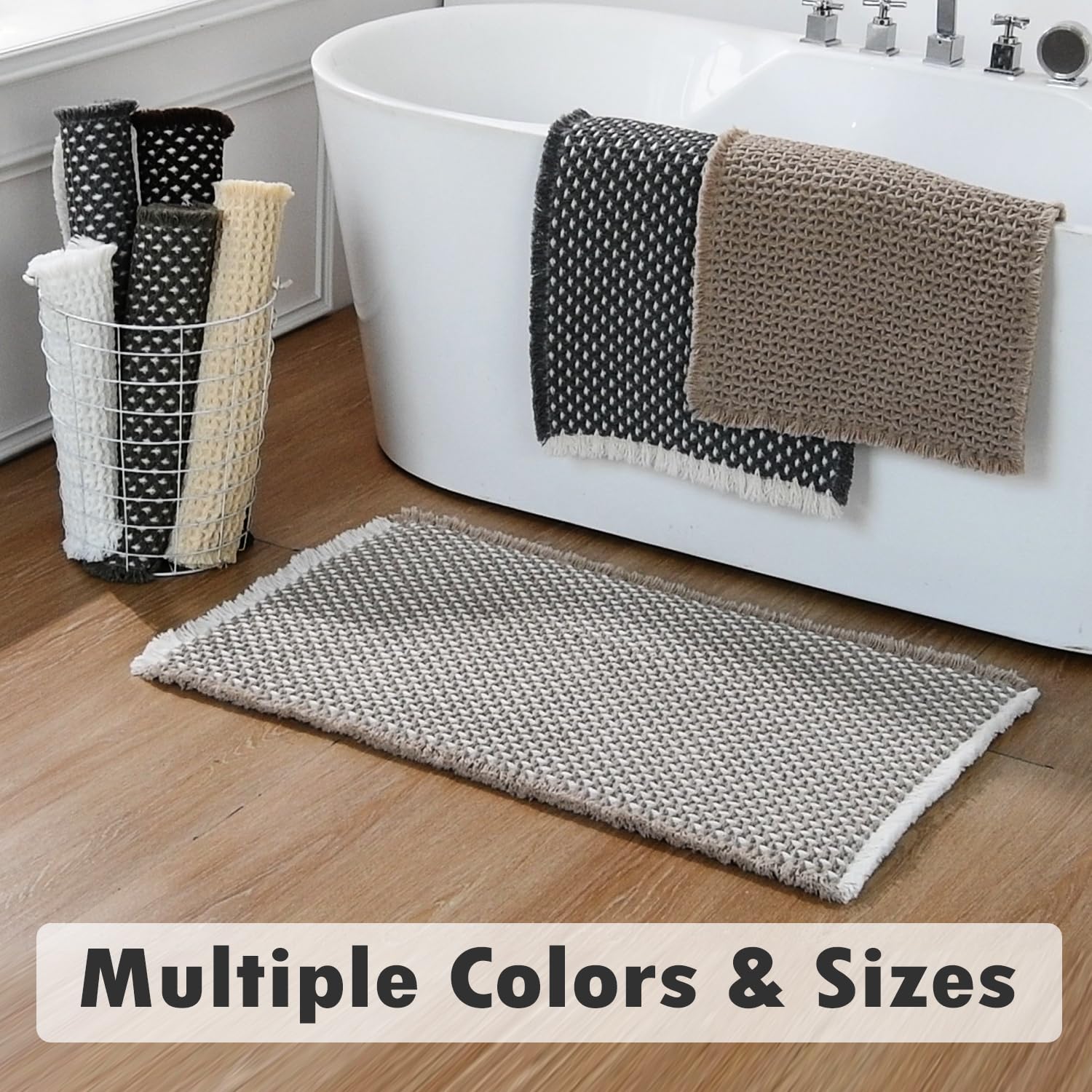 改Bathroom Rugs, Super Absorbent Non Slip Bath Mat Quick Dry Bath Rugs Washable Boho Farmhouse Bathroom Rugs for Bathroom with Non Slip Rug Pad, Khaki 24"x16"