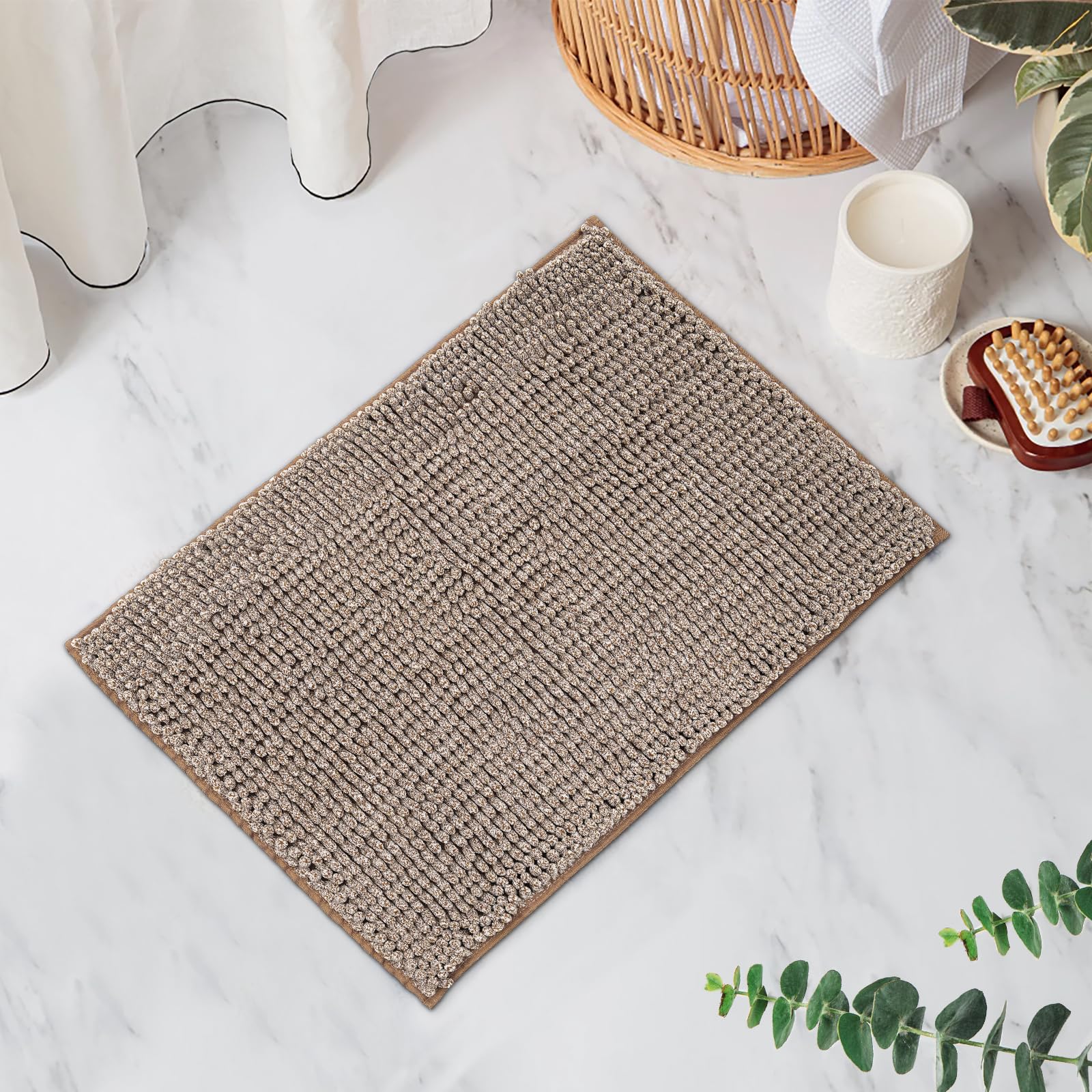 Chenille Bathroom Rugs Mat , Non-Slip Bath Mat for Bathroom Floor & Bathtub, Washable Soft Shower Shag Bath Rugs, Fluffy Thick Water Absorbent Microfiber Shower Mat, Dusty Pink