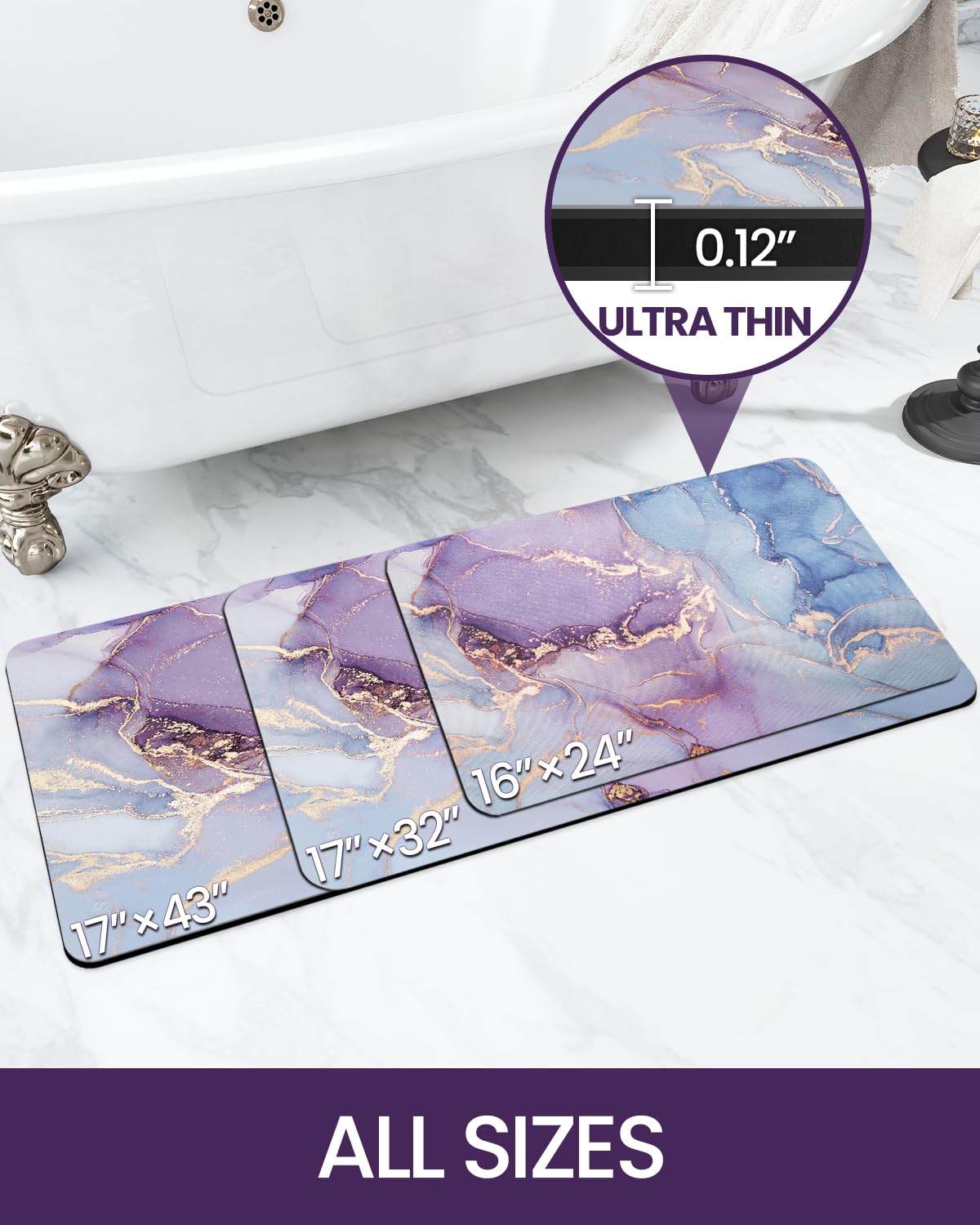 Bath Mat Rugs Bathroom Floor Mat Super Absorbent Ultra Thin Low Profile Non Slip Quick Dry Washable Carpet for Sink Shower Toilet