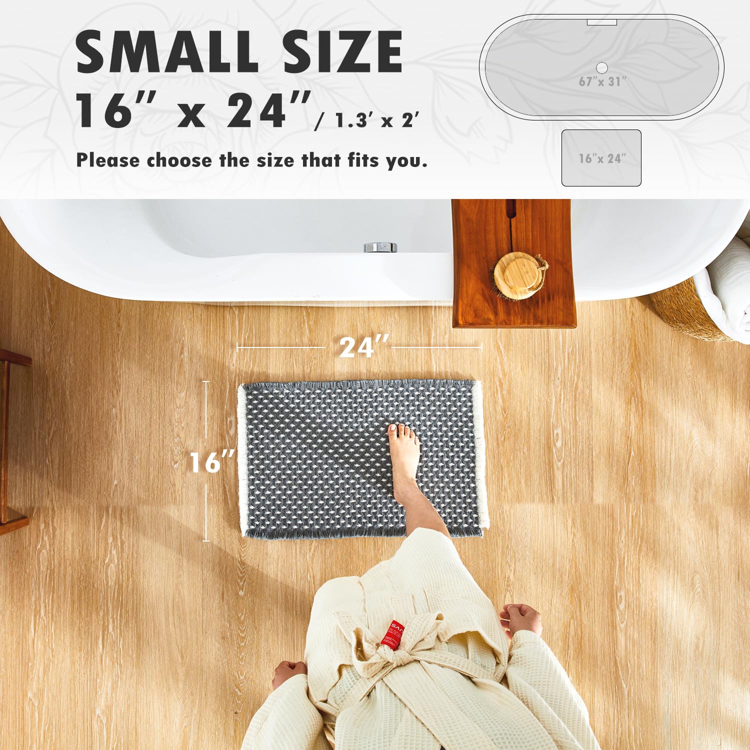 Bathroom Rugs, Super Absorbent Non Slip Bath Mat Quick Dry Bath Rugs Washable Boho Farmhouse Bathroom Rugs for Bathroom with Non Slip Rug Pad