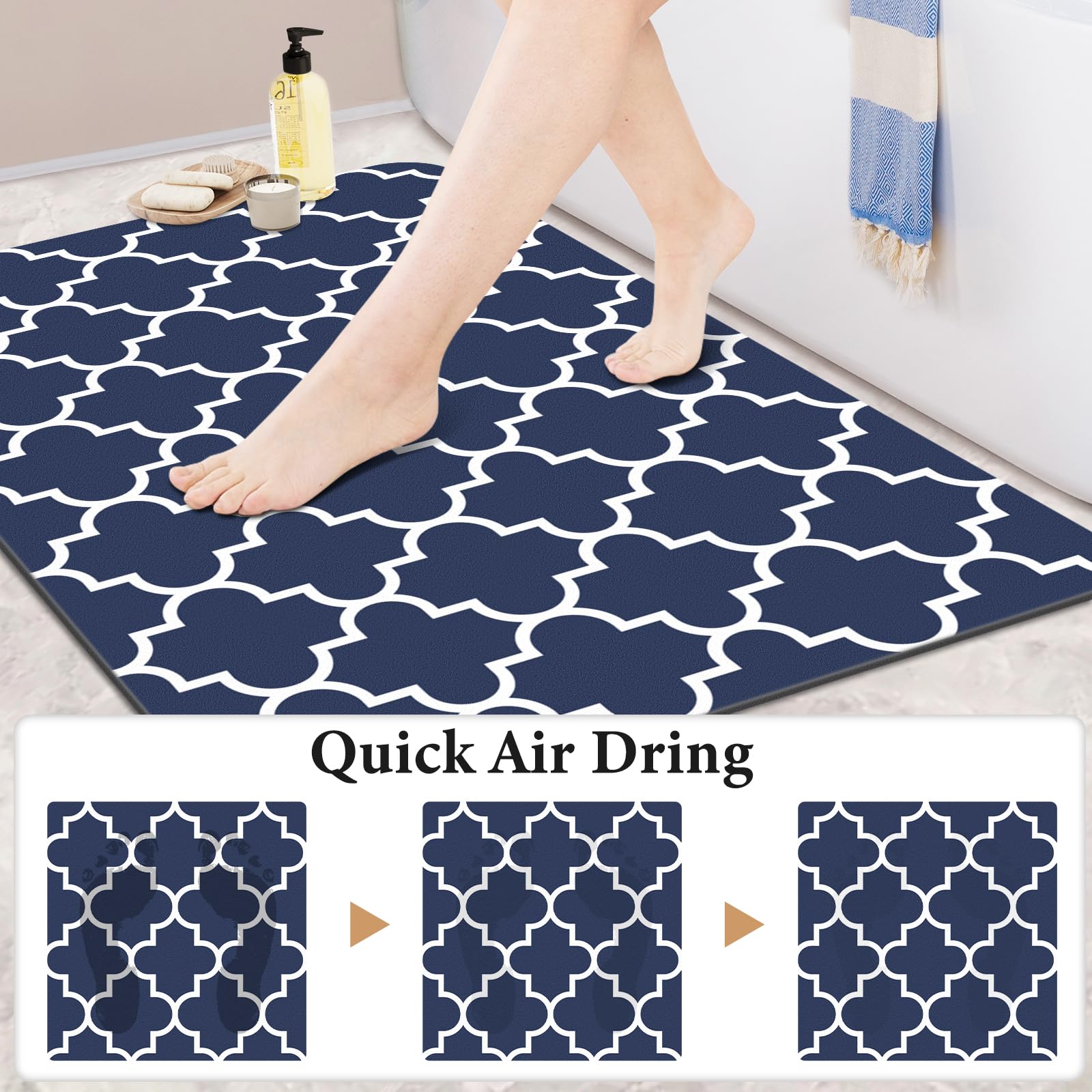 Bath Mat Super Absorbent Bathroom Rugs Anti-Slip Quick Dry Bath Rug Fits Under Door Washable Bath Rugs for Bathroom Shower Room in Front of Bathtub Sink