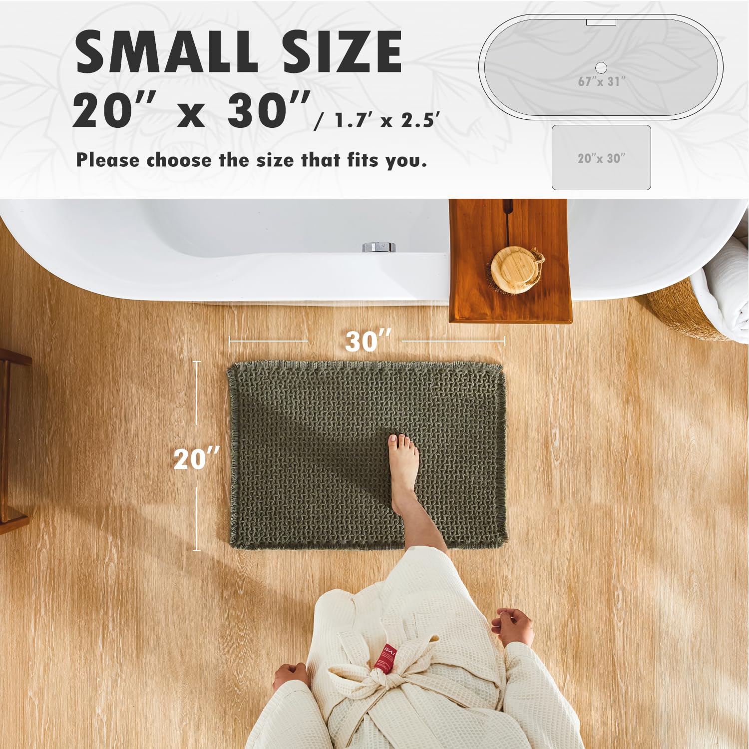 Bathroom Rugs, Super Absorbent Non Slip Bath Mat Quick Dry Bath Rugs Washable Boho Farmhouse Bathroom Rugs for Bathroom with Non Slip Rug Pad