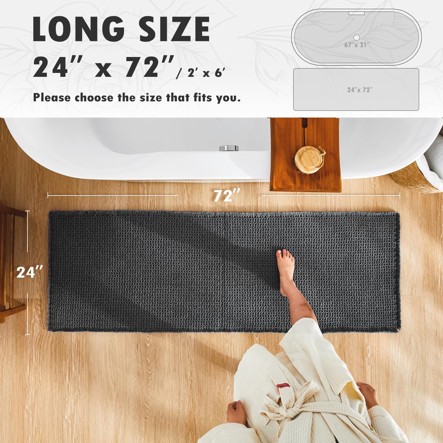 Bathroom Rugs, Super Absorbent Non Slip Bath Mat Quick Dry Bath Rugs Washable Boho Farmhouse Bathroom Rugs for Bathroom with Non Slip Rug Pad