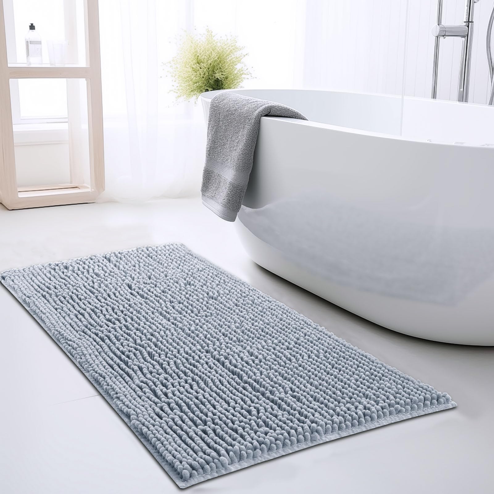 Chenille Bathroom Rugs Mat , Non-Slip Bath Mat for Bathroom Floor & Bathtub, Washable Soft Shower Shag Bath Rugs, Fluffy Thick Water Absorbent Microfiber Shower Mat, Dusty Pink