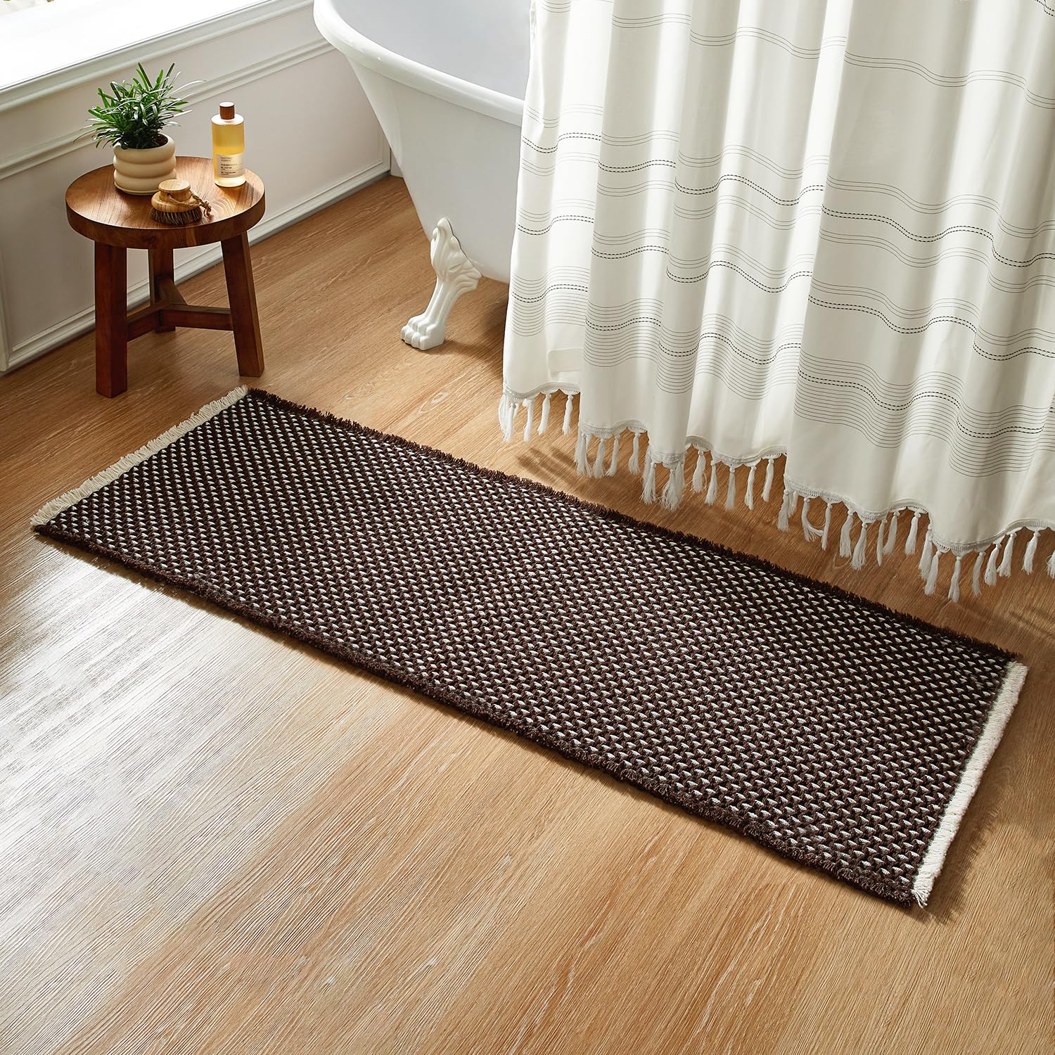 Bathroom Rugs, Super Absorbent Non Slip Bath Mat Quick Dry Bath Rugs Washable Boho Farmhouse Bathroom Rugs for Bathroom with Non Slip Rug Pad