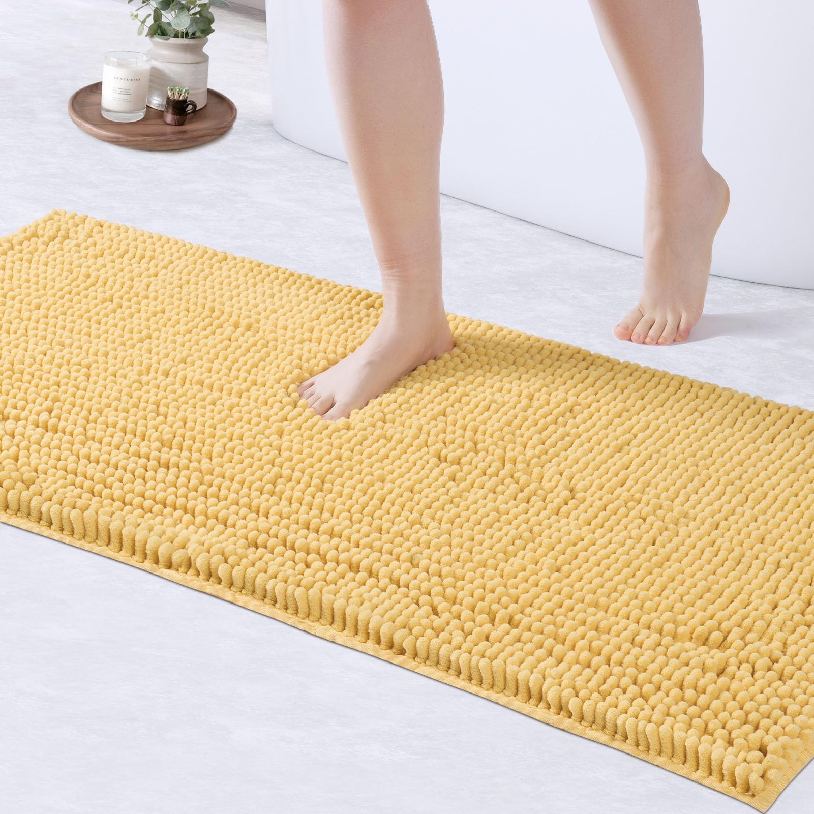 Chenille Bathroom Rugs Mat , Non-Slip Bath Mat for Bathroom Floor & Bathtub, Washable Soft Shower Shag Bath Rugs, Fluffy Thick Water Absorbent Microfiber Shower Mat, Dusty Pink