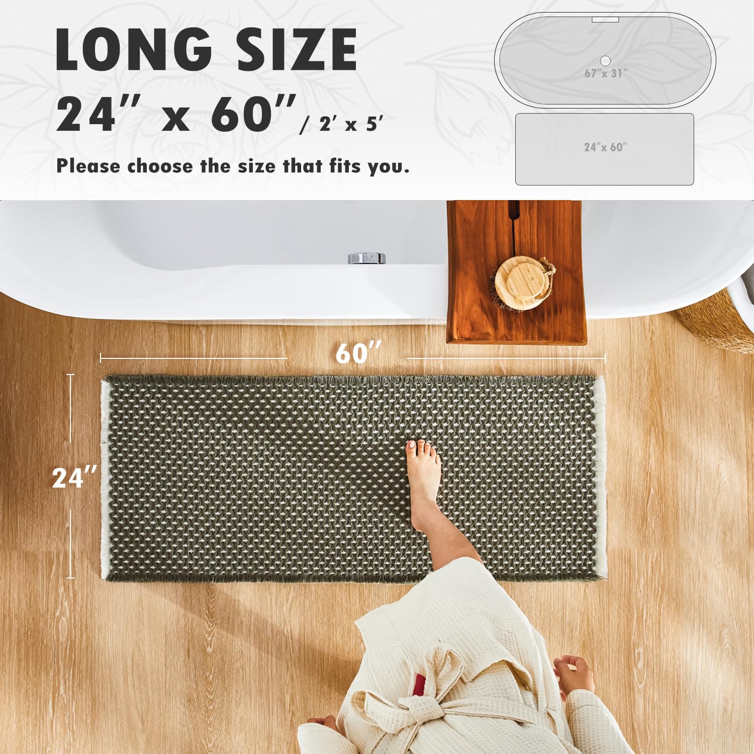 Bathroom Rugs, Super Absorbent Non Slip Bath Mat Quick Dry Bath Rugs Washable Boho Farmhouse Bathroom Rugs for Bathroom with Non Slip Rug Pad
