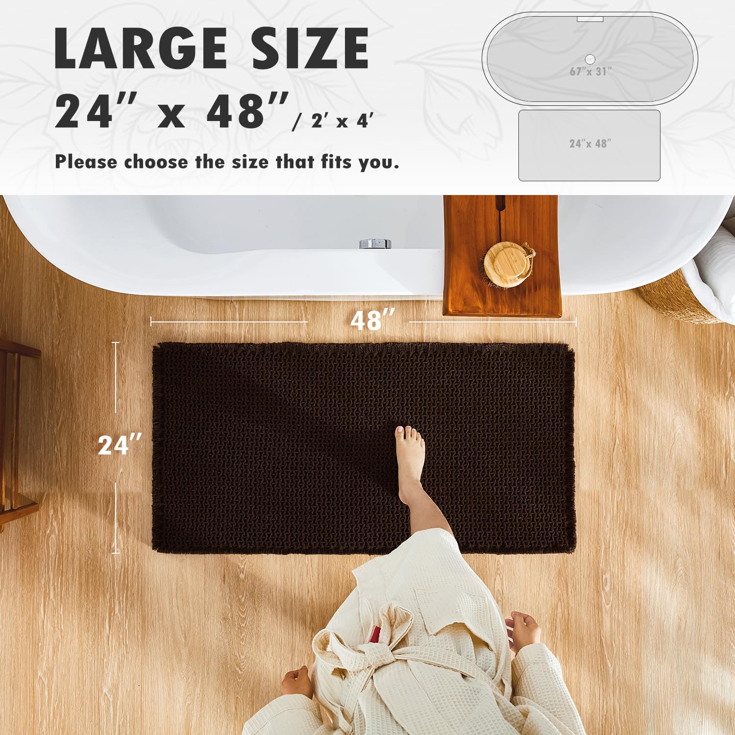 Bathroom Rugs, Super Absorbent Non Slip Bath Mat Quick Dry Bath Rugs Washable Boho Farmhouse Bathroom Rugs for Bathroom with Non Slip Rug Pad