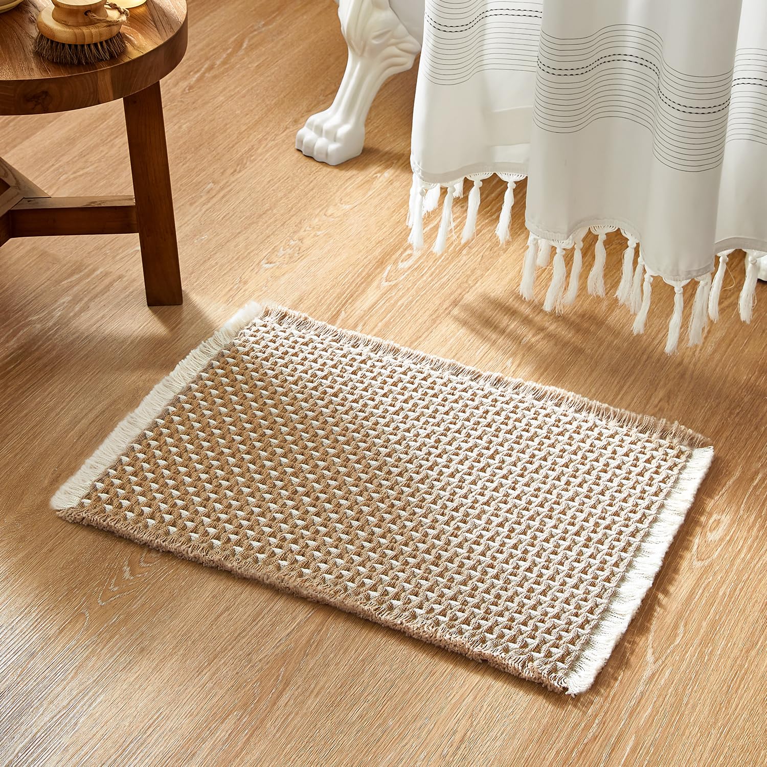Bathroom Rugs, Super Absorbent Non Slip Bath Mat Quick Dry Bath Rugs Washable Boho Farmhouse Bathroom Rugs for Bathroom with Non Slip Rug Pad