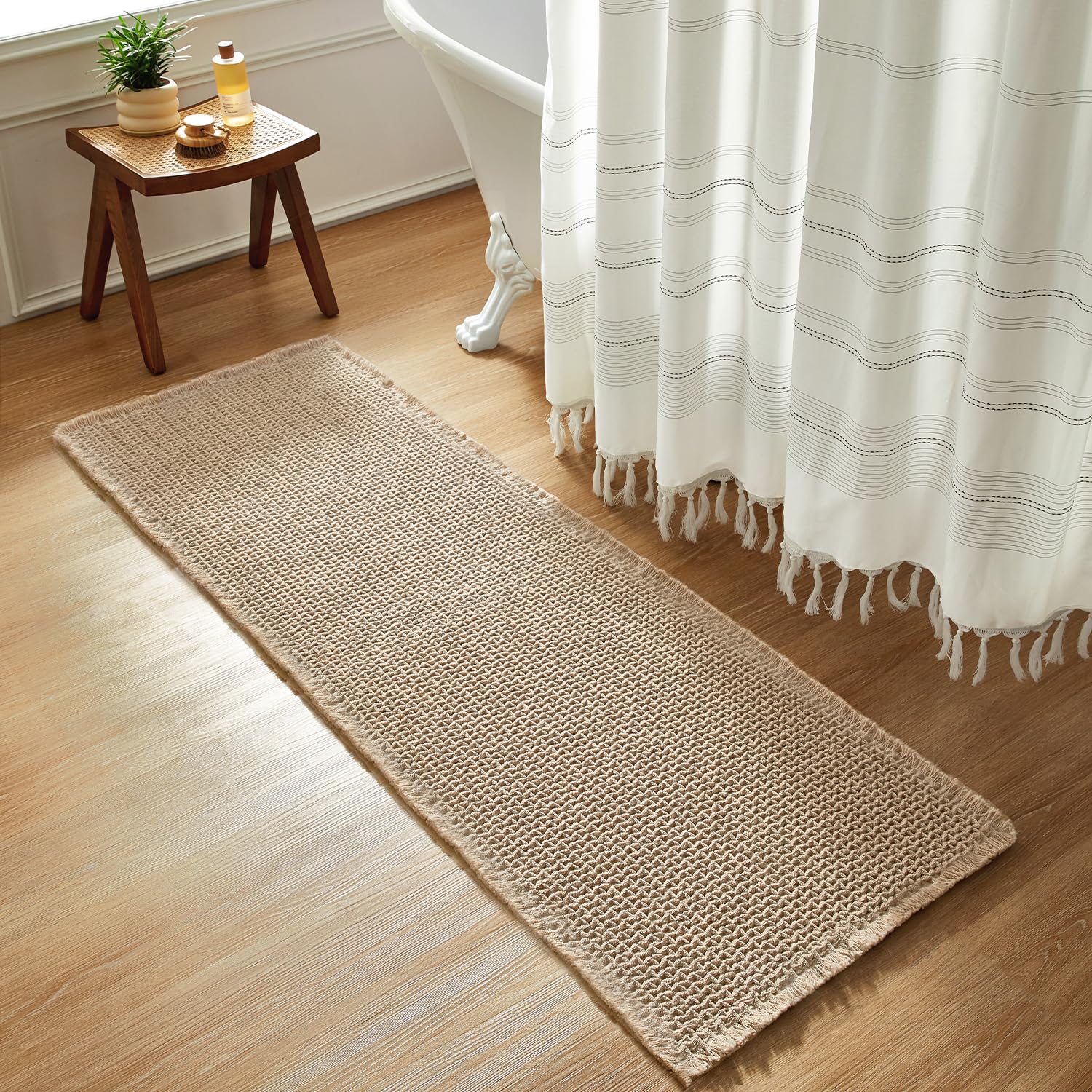 Bathroom Rugs, Super Absorbent Non Slip Bath Mat Quick Dry Bath Rugs Washable Boho Farmhouse Bathroom Rugs for Bathroom with Non Slip Rug Pad