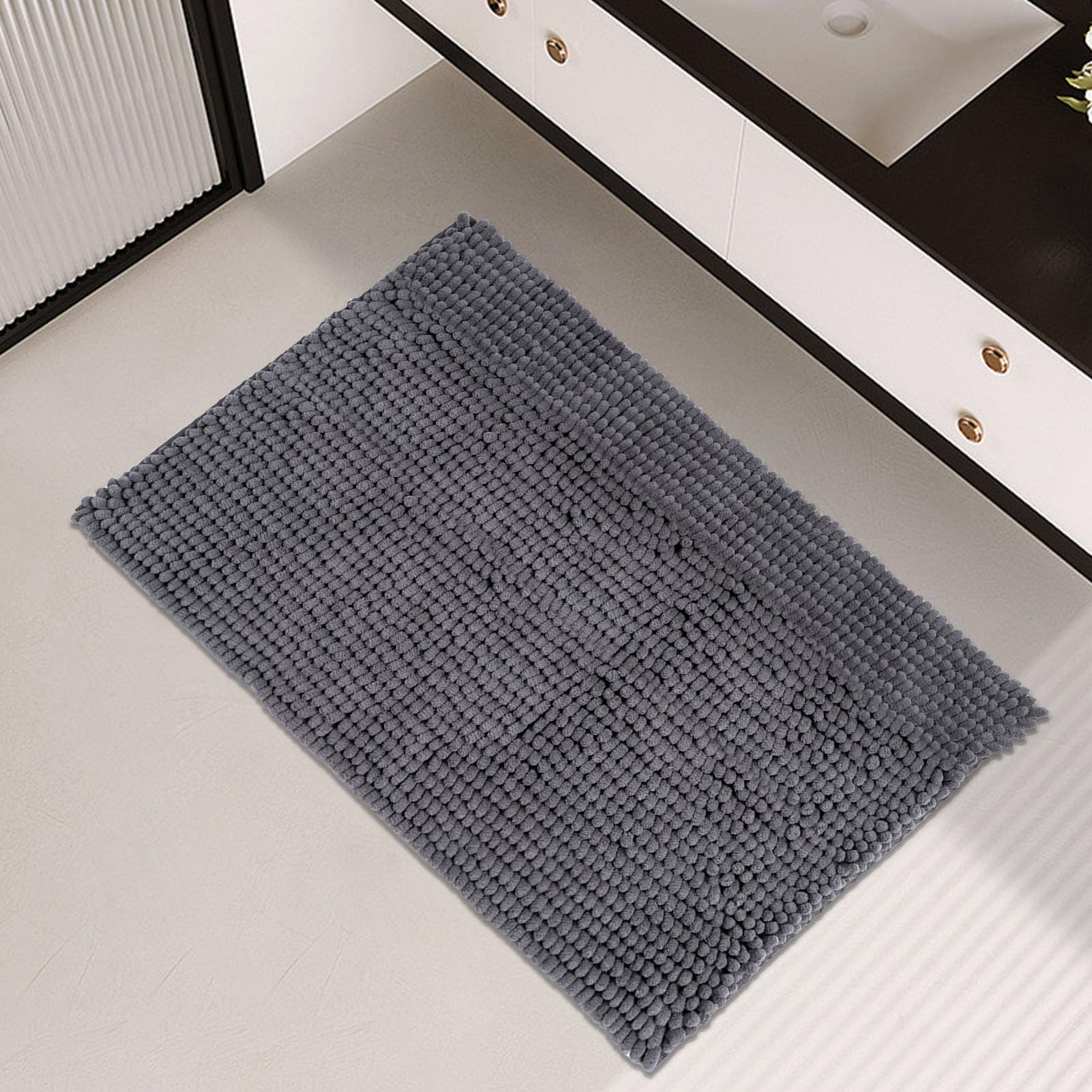 Chenille Bathroom Rugs Mat , Non-Slip Bath Mat for Bathroom Floor & Bathtub, Washable Soft Shower Shag Bath Rugs, Fluffy Thick Water Absorbent Microfiber Shower Mat, Dusty Pink