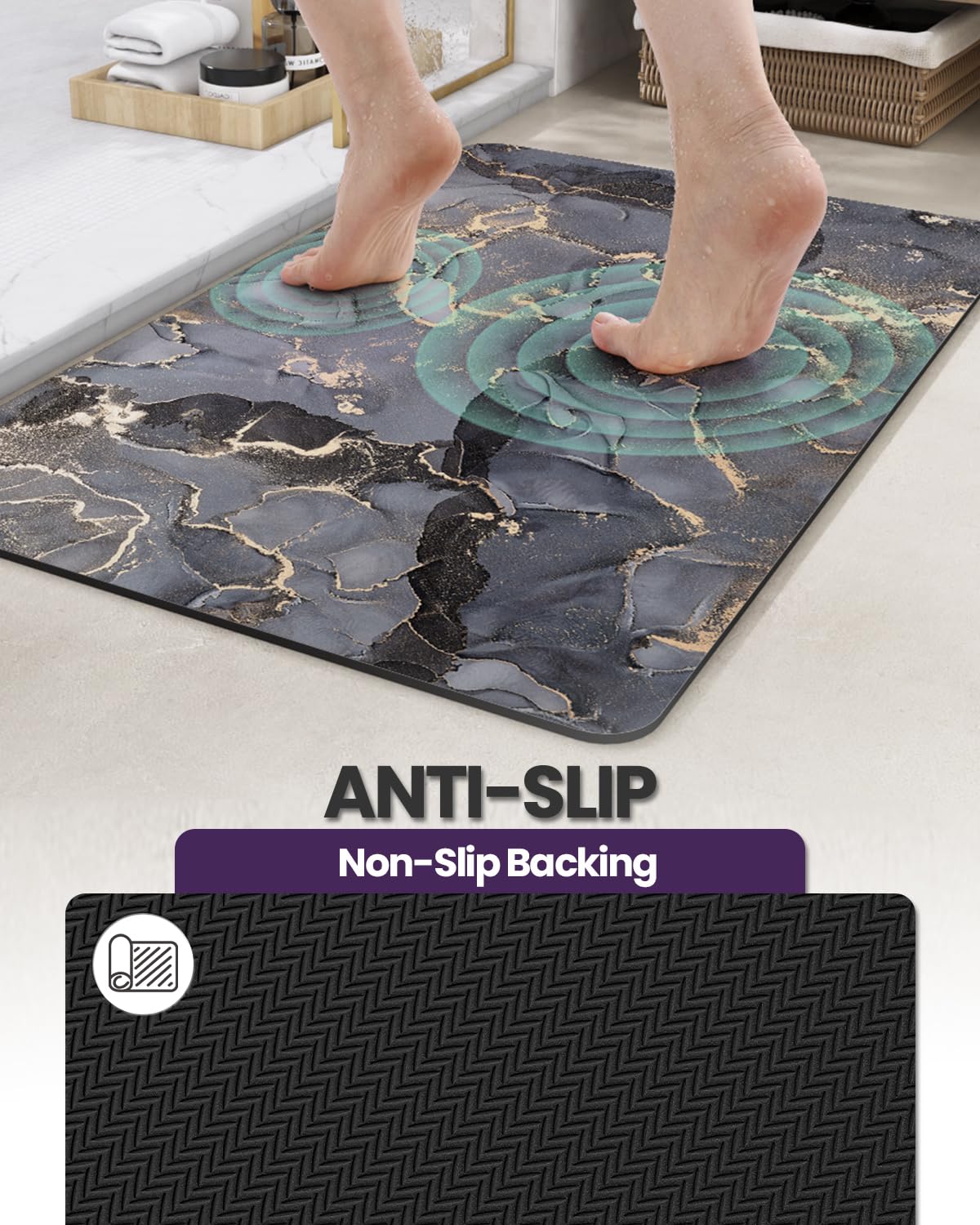 改DEXI Bath Mat Rugs Bathroom Floor Mat Super Absorbent Ultra Thin Low Profile Non Slip Quick Dry Washable Carpet for Sink Shower Toilet, 16"x24" Blue