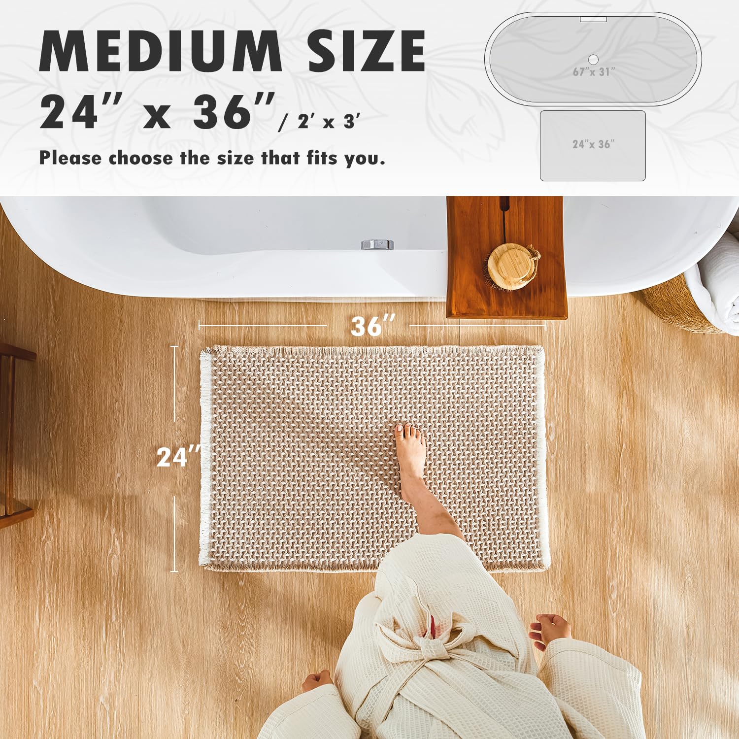 Bathroom Rugs, Super Absorbent Non Slip Bath Mat Quick Dry Bath Rugs Washable Boho Farmhouse Bathroom Rugs for Bathroom with Non Slip Rug Pad