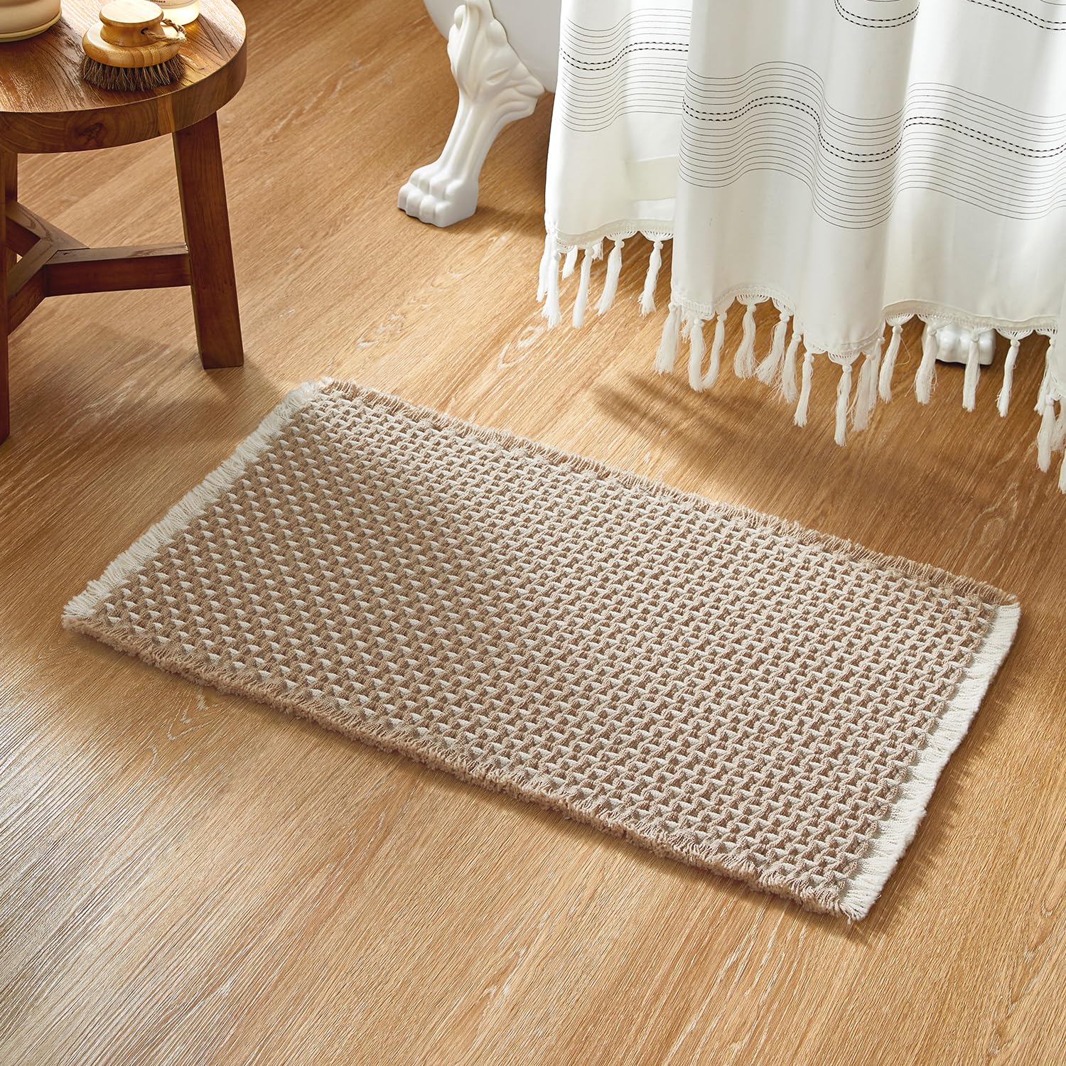 Bathroom Rugs, Super Absorbent Non Slip Bath Mat Quick Dry Bath Rugs Washable Boho Farmhouse Bathroom Rugs for Bathroom with Non Slip Rug Pad