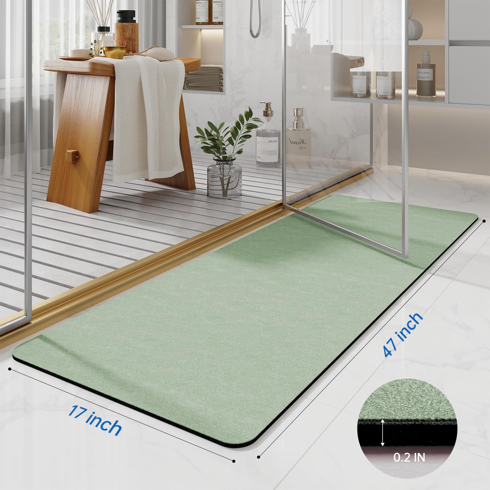 Bathroom Mat Rugs , Long Diatomaceous Earth Bath Mat Large Quick Dry Bath Mat Non Slip Rubber Backed Super Absorbent Shower Mat, Thin Bathroom Runner Rugs Floor Mat Fit Under Door