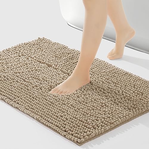 Chenille Bathroom Rugs Mat , Non-Slip Bath Mat for Bathroom Floor & Bathtub, Washable Soft Shower Shag Bath Rugs, Fluffy Thick Water Absorbent Microfiber Shower Mat, Dusty Pink