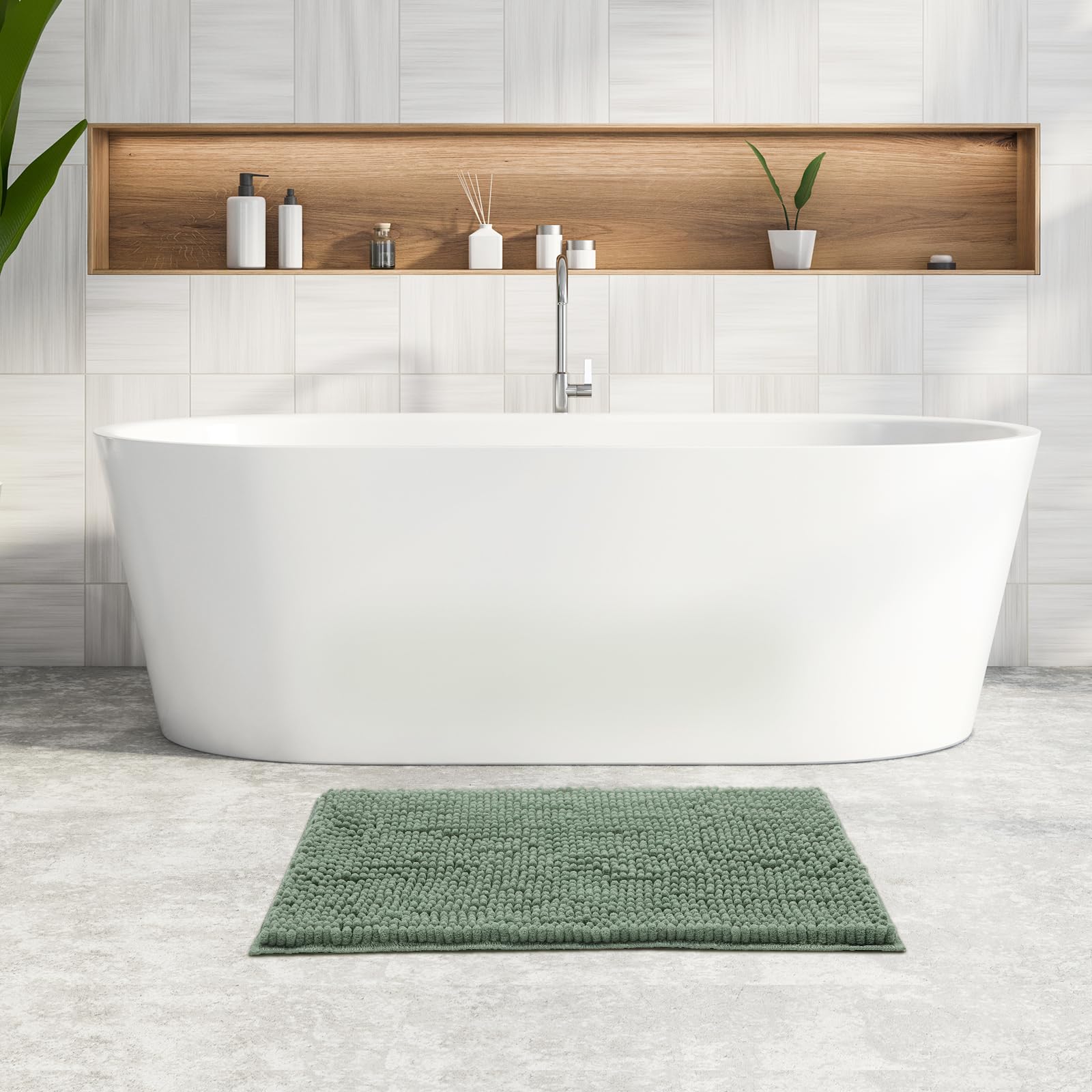 Chenille Bathroom Rugs Mat , Non-Slip Bath Mat for Bathroom Floor & Bathtub, Washable Soft Shower Shag Bath Rugs, Fluffy Thick Water Absorbent Microfiber Shower Mat, Dusty Pink