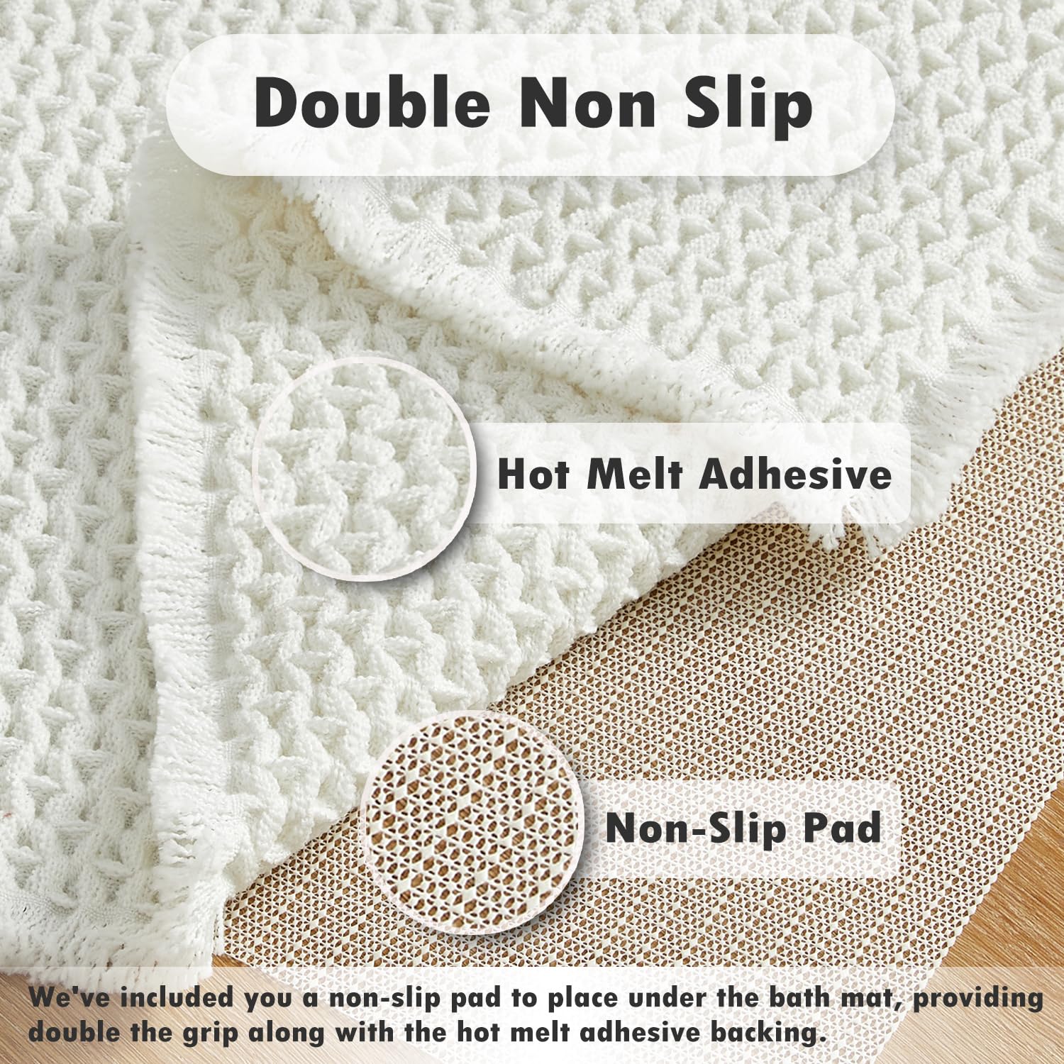 Bathroom Rugs, Super Absorbent Non Slip Bath Mat Quick Dry Bath Rugs Washable Boho Farmhouse Bathroom Rugs for Bathroom with Non Slip Rug Pad